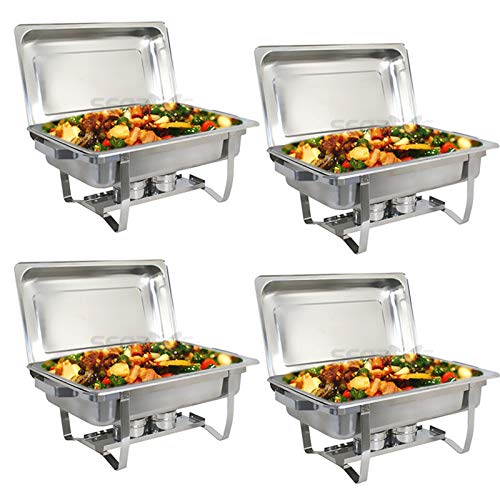4 Pack Stainless Steel Chafer Chafing Dish Sets - 8 QT Catering Buffet Serving Pans for Parties, Weddings & Events | Commercial Grade Food Warmers by Greenwest