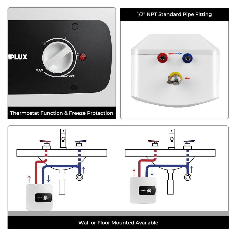 Camplux 4 Gallon On-Demand Electric Water Heater - 1.44kW, 120V with Plug - Perfect for Tiny Homes, RVs & Off-Grid Living