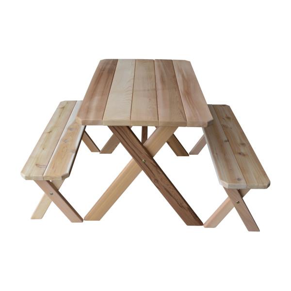 Premium Western Red Cedar Crossleg Picnic Table with 2 Benches - Outdoor Dining Set for Backyard, Garden, Park & Patio - Weather-Resistant Wooden Picnic Furniture for Family Gatherings & Camping