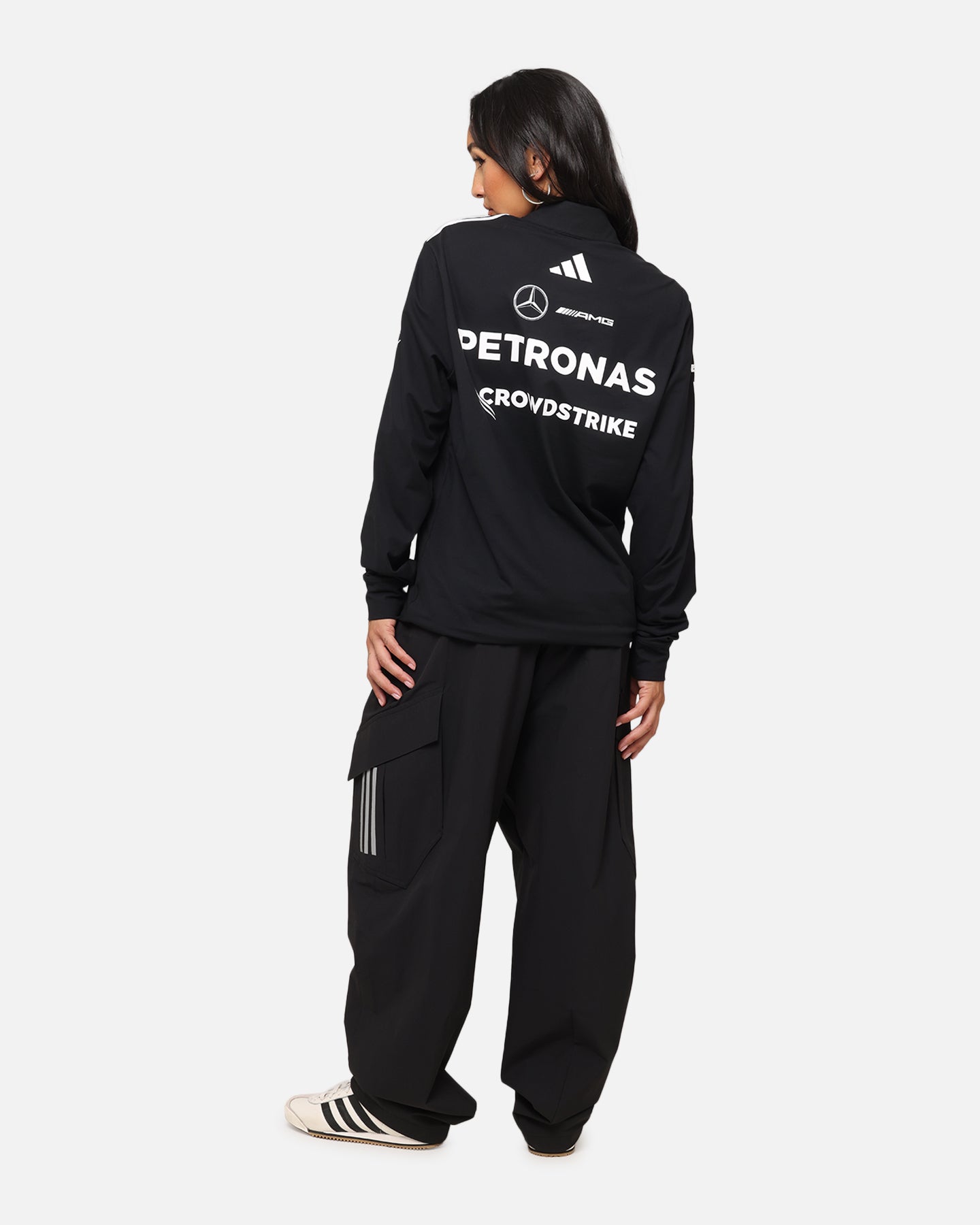 Adidas x Mercedes AMG Petronas F1 2025 Team Quarter Zip Jacket - Black & White - Men's Racing Jacket for Formula One Fans & Motorsport Enthusiasts