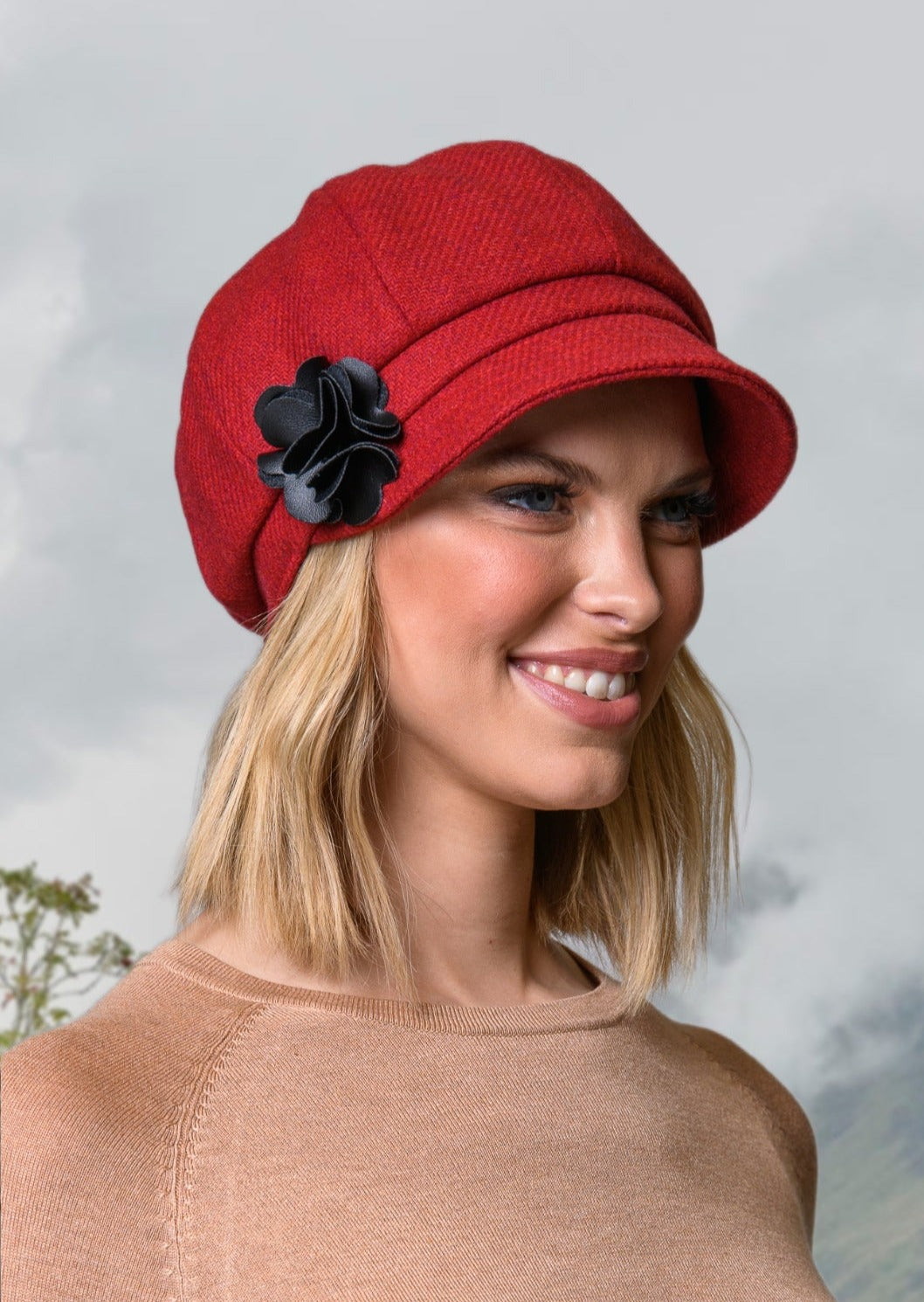 Women's Red Microfiber Newsboy Cap - Stylish & Comfortable Hat for Casual Outfits, Outdoor Activities & Fashion Accessories