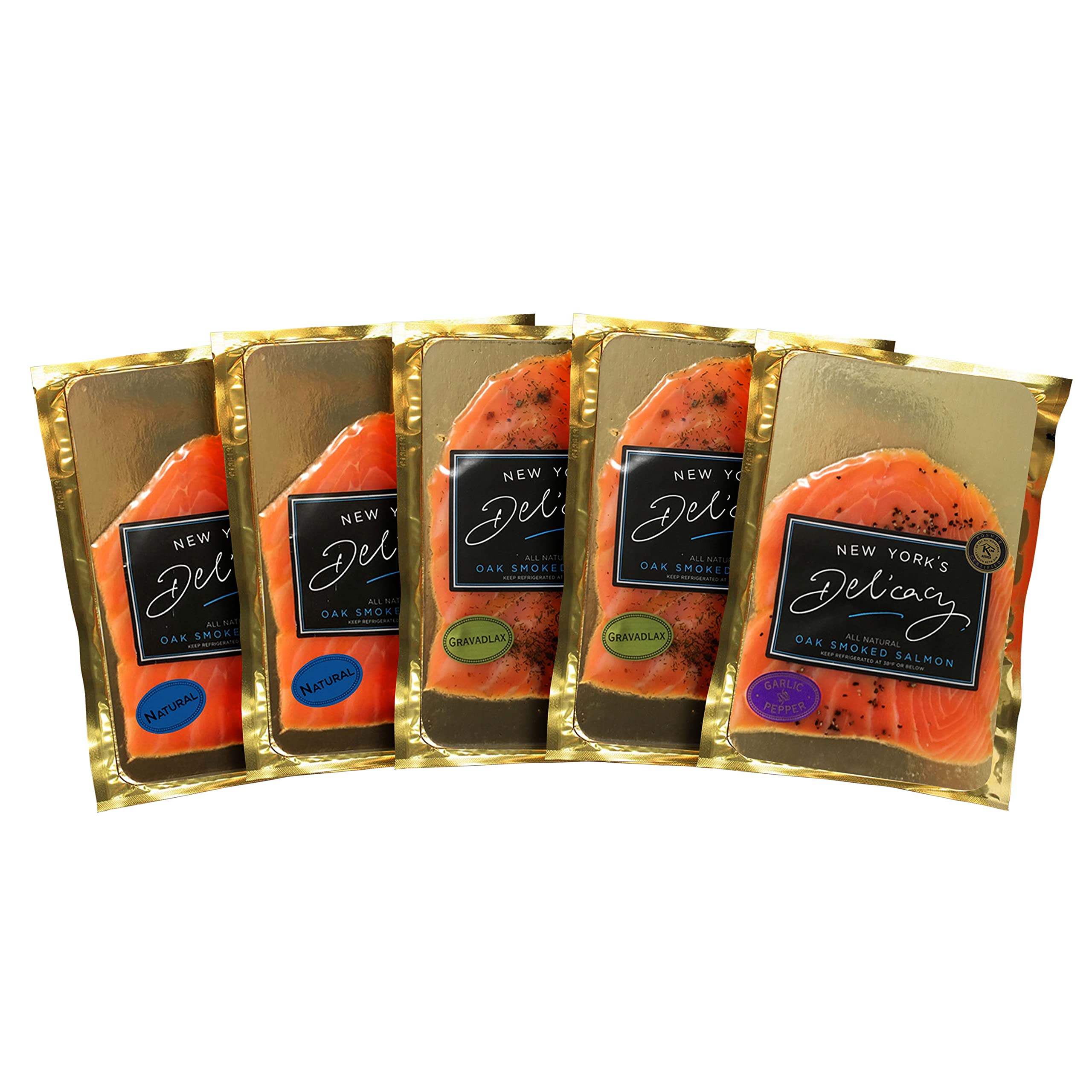 Premium Smoked Salmon Nova - Gourmet Wild-Caught Combo Pack (5 x 4oz) - Natural, Gravadlax & Garlic Pepper Flavors - Perfect for Brunch, Charcuterie Boards & Holiday Gifts