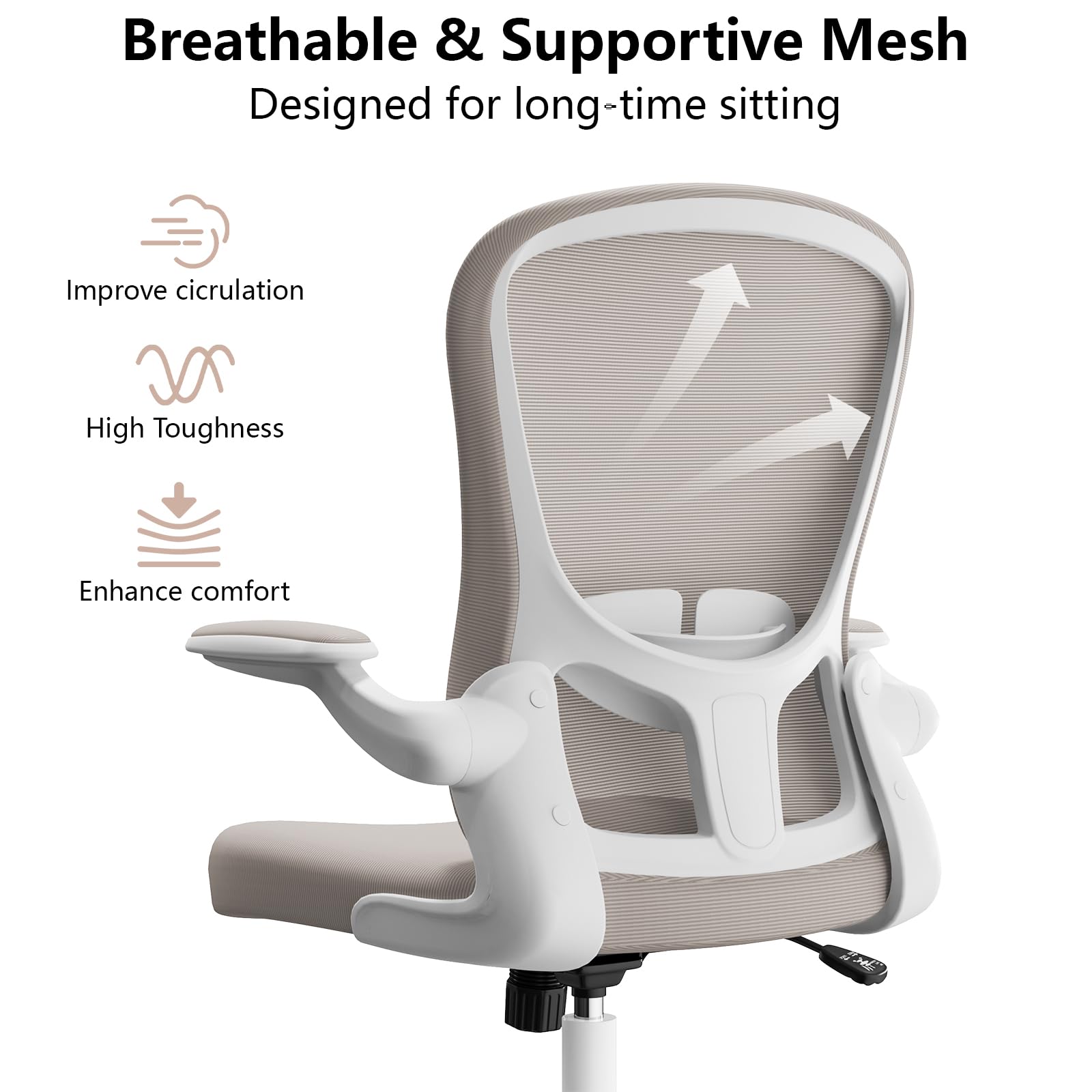 Ergonomic Office Chair with Lumbar Support - Adjustable Height & Flip-Up Arms - Breathable Mesh Swivel Task Chair for Home & Office Use - Perfect for Long Hours of Work, Gaming, or Studying