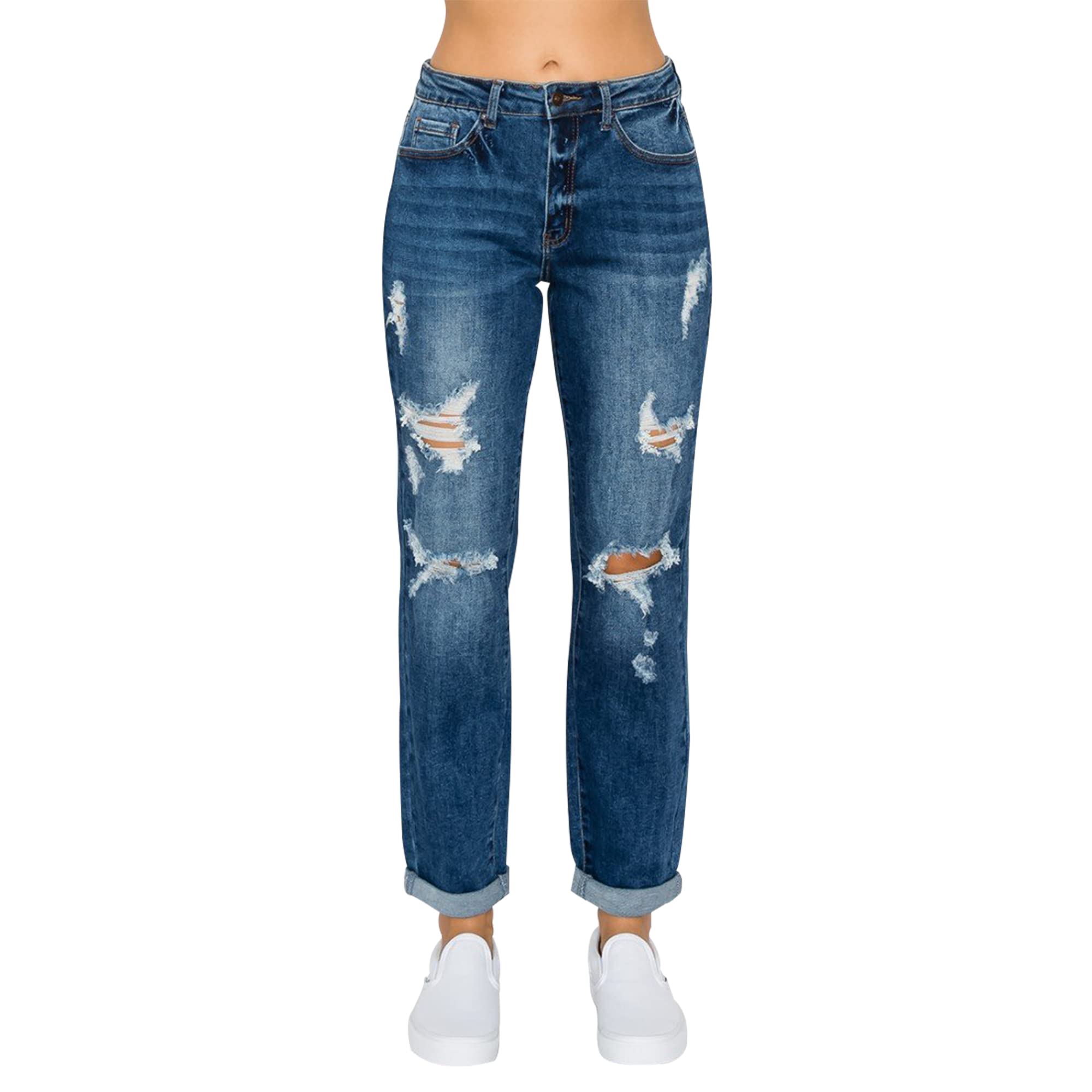 Vintage Distressed High Waist Ripped Jeans for Women - Mom Jeans & Boyfriend Style, Cotton Baggy Denim Pants | Casual Wear, Street Style, Everyday Outfits