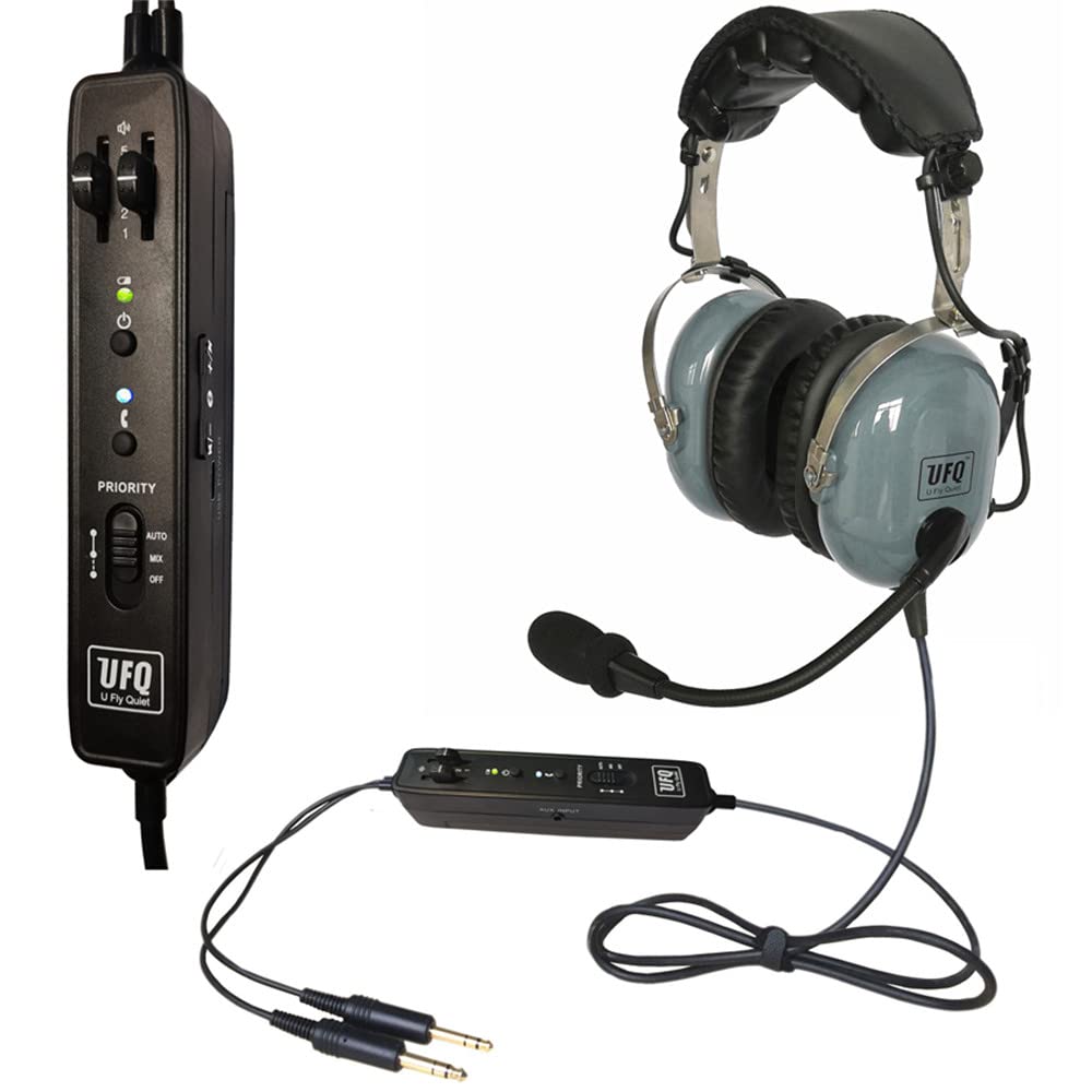 UFQ BT A28 Deluxe Gray Bluetooth Aviation Headset with ANR - Premium Pilot Headset with Clear Communication, BT5.3 & Voice Prompts | Perfect for Flight Training, Cockpit Communication & Air Travel
