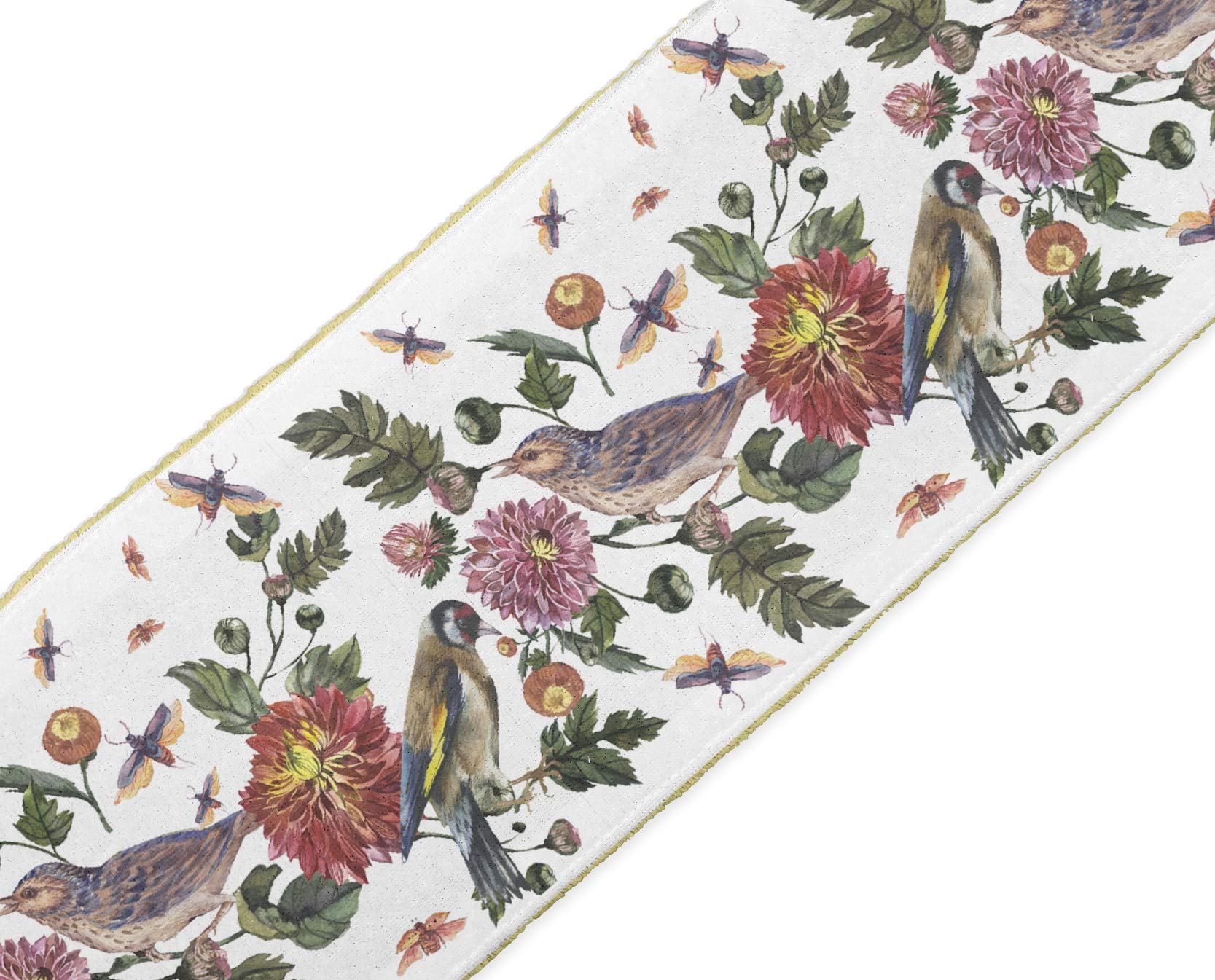 White Bird & Dahlia Floral Ribbon Trim Tape - 4 Inch Wide Printed Velvet Fabric Lace for Sewing & Crafts (9 Yards) - Perfect for DIY Clothing, Home Decor, Gift Wrapping & Scrapbooking