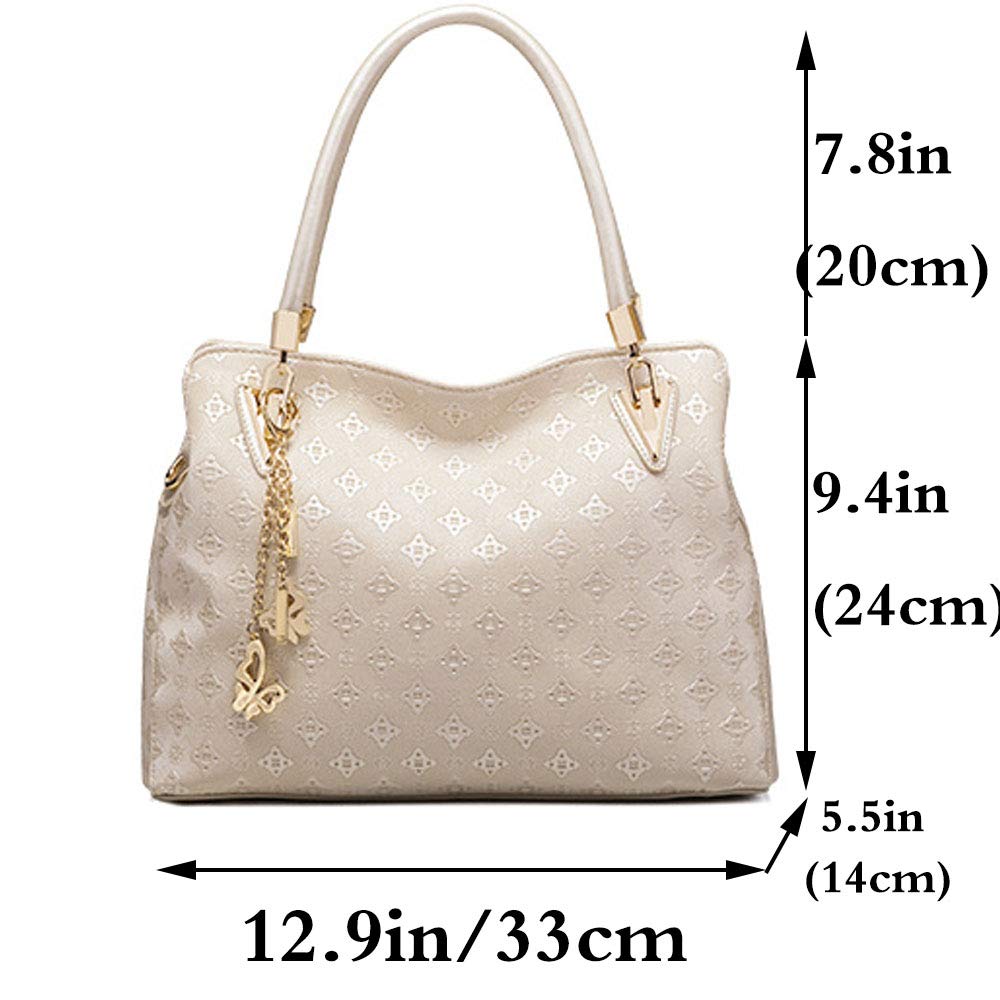FiveloveTwo Women's PU Leather Handbag - Stylish Tote Satchel Shoulder Bag with Tassel Print, Top Handle & Card Holder - Perfect for Work, Travel, and Everyday Use