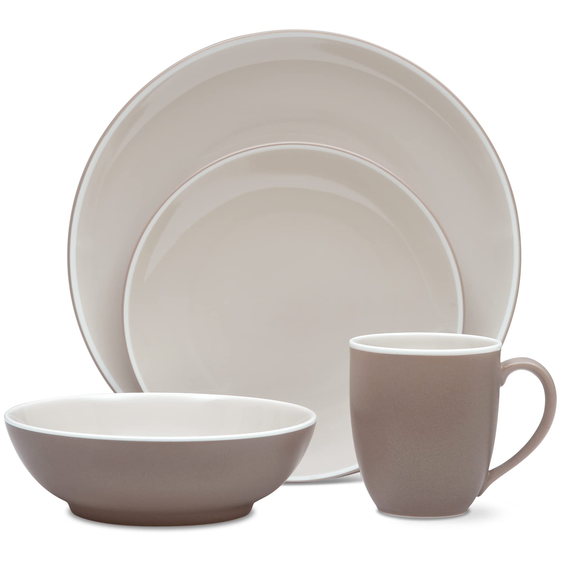 Noritake ColorTrio Clay 4-Piece Dinner Plate Set - Brown/Clay/White Coupe Style for Modern Dining | Elegant Tableware for Restaurants, Weddings & Everyday Use