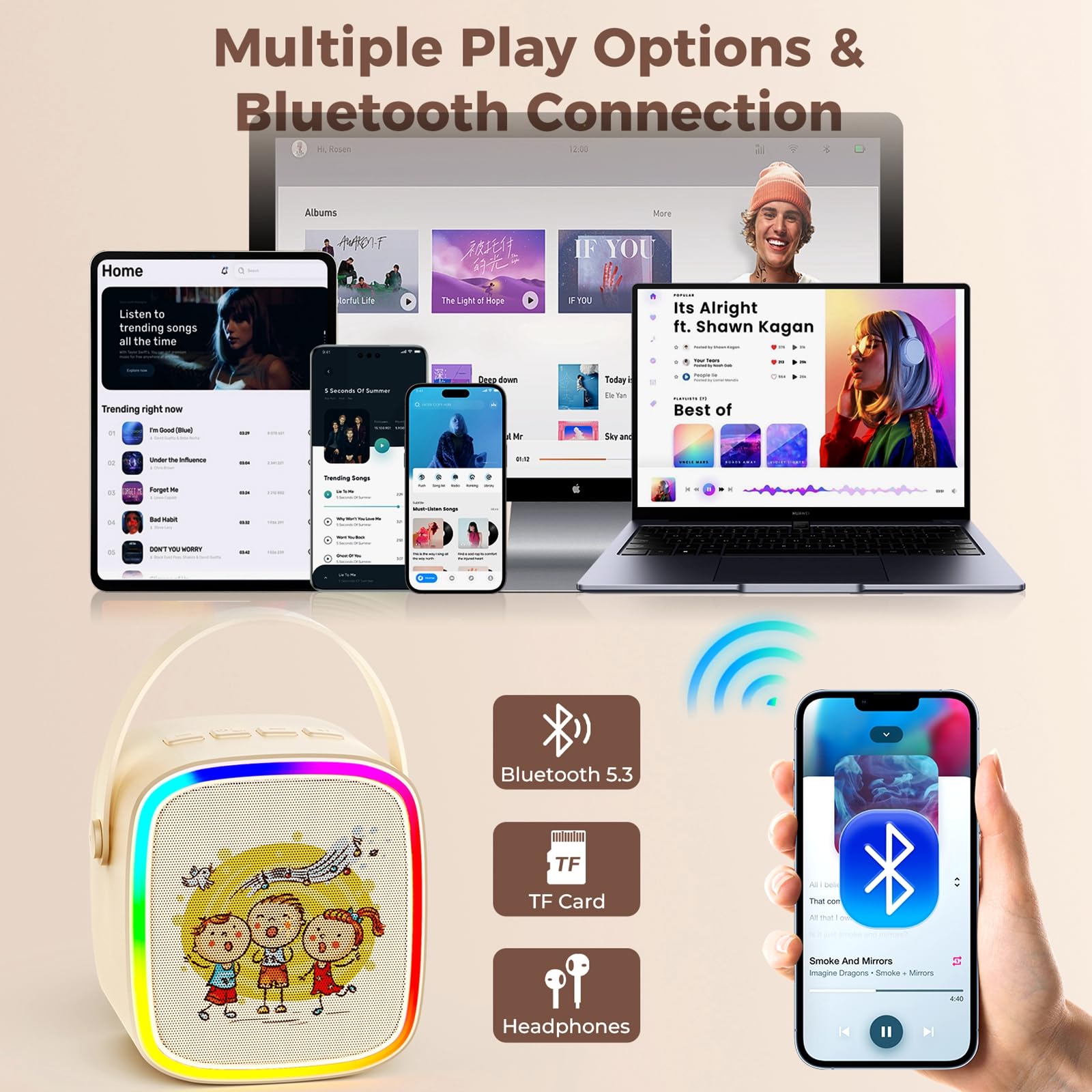 Portable Mini Karaoke Machine for Kids with 2 Wireless Microphones & LED Lights - Home Party, Birthday & Christmas Gift for Boys Girls Teens - Perfect for Family Gatherings, Playdates & Holiday Celebrations
