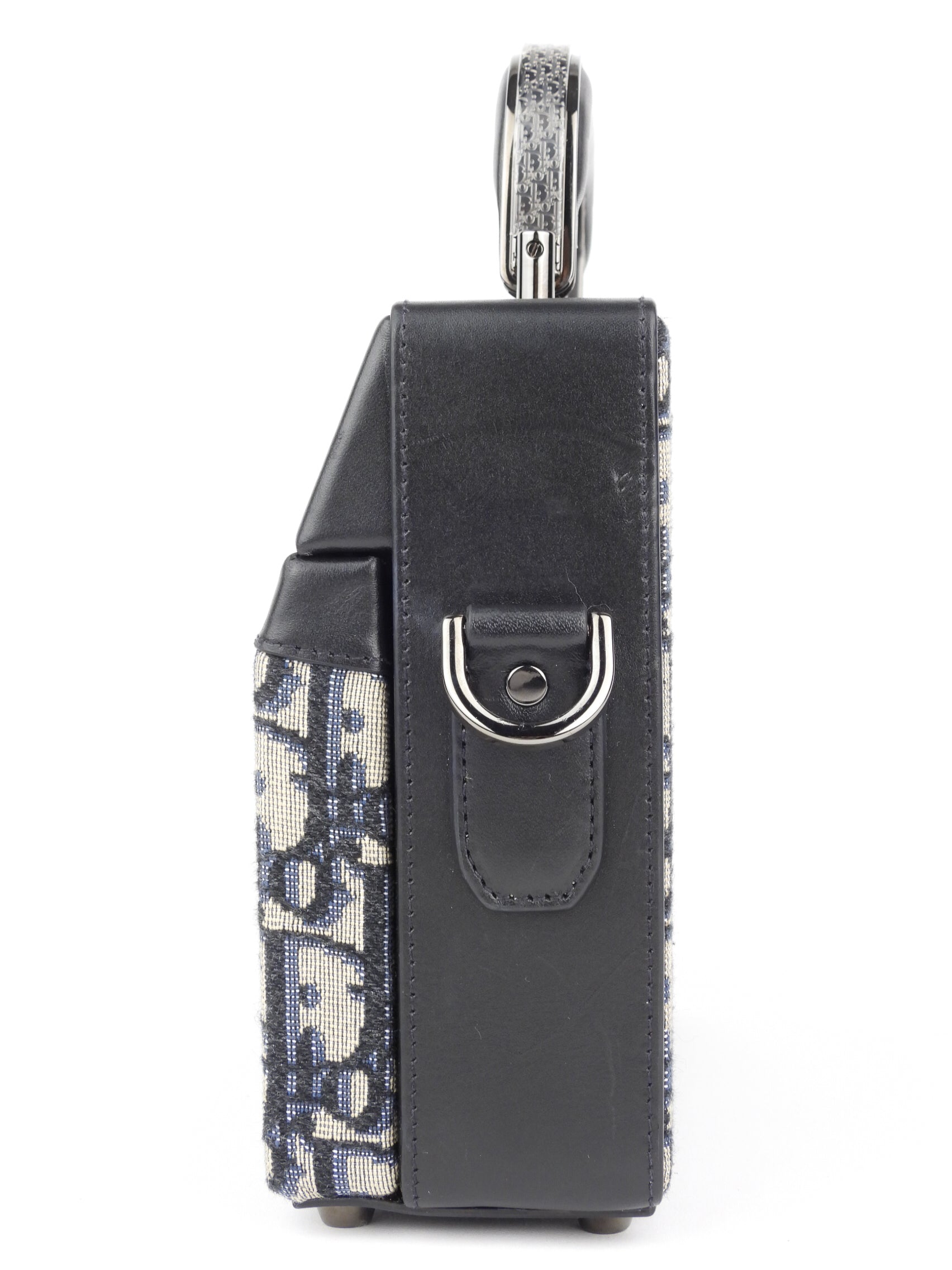 Christian Dior Oblique Monogram Black Leather Two-Way Hard Case Lock Handle Bag - Luxury Travel & Everyday Elegance