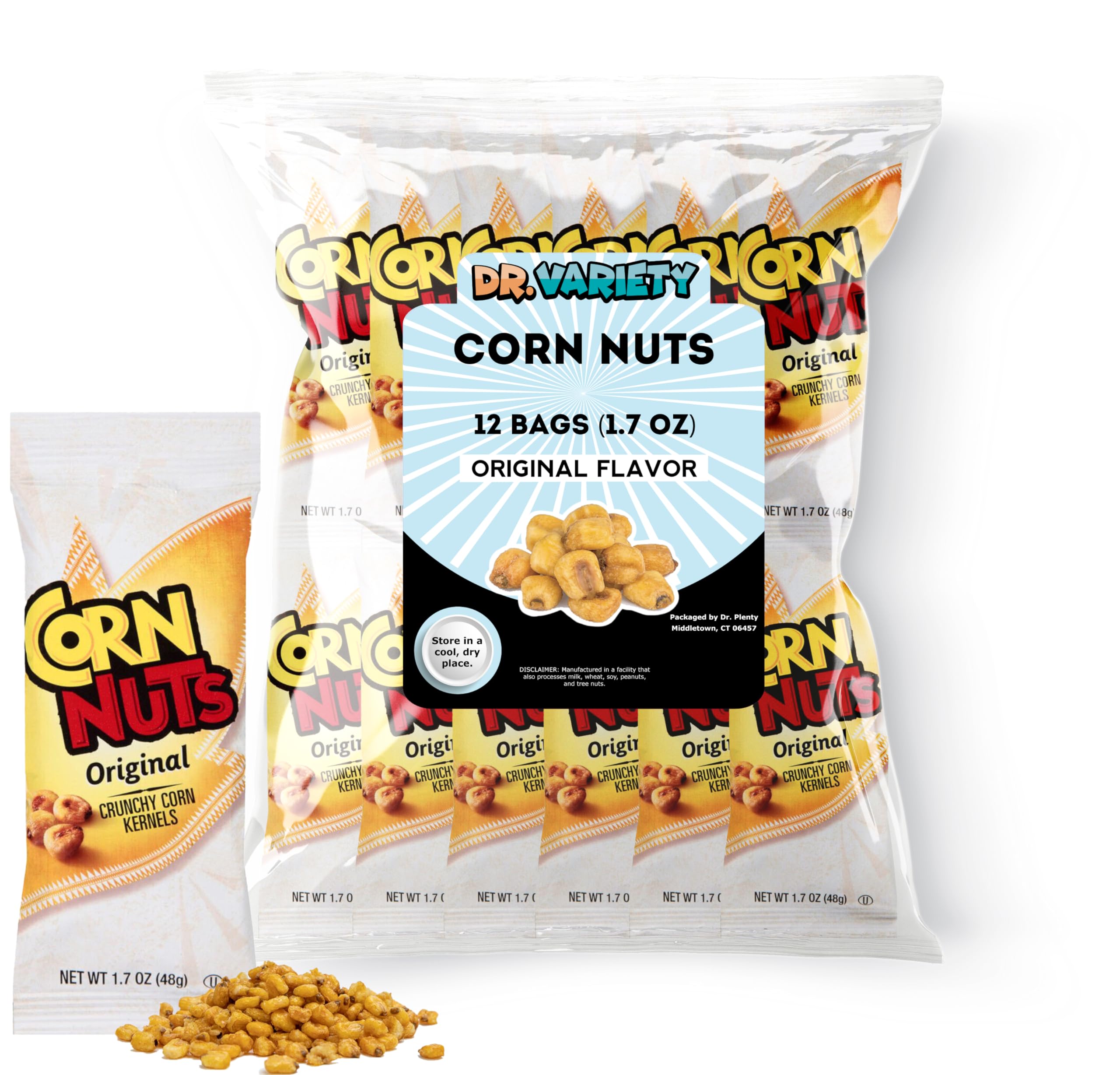Crunchy Original Flavor Corn Nuts Snack Packs - 1.7oz (12 Pack) | Gluten-Free Roasted Corn Snacks | Individual Portion Nuts for Travel, Office, Hiking & Road Trips | By Dr. Variety