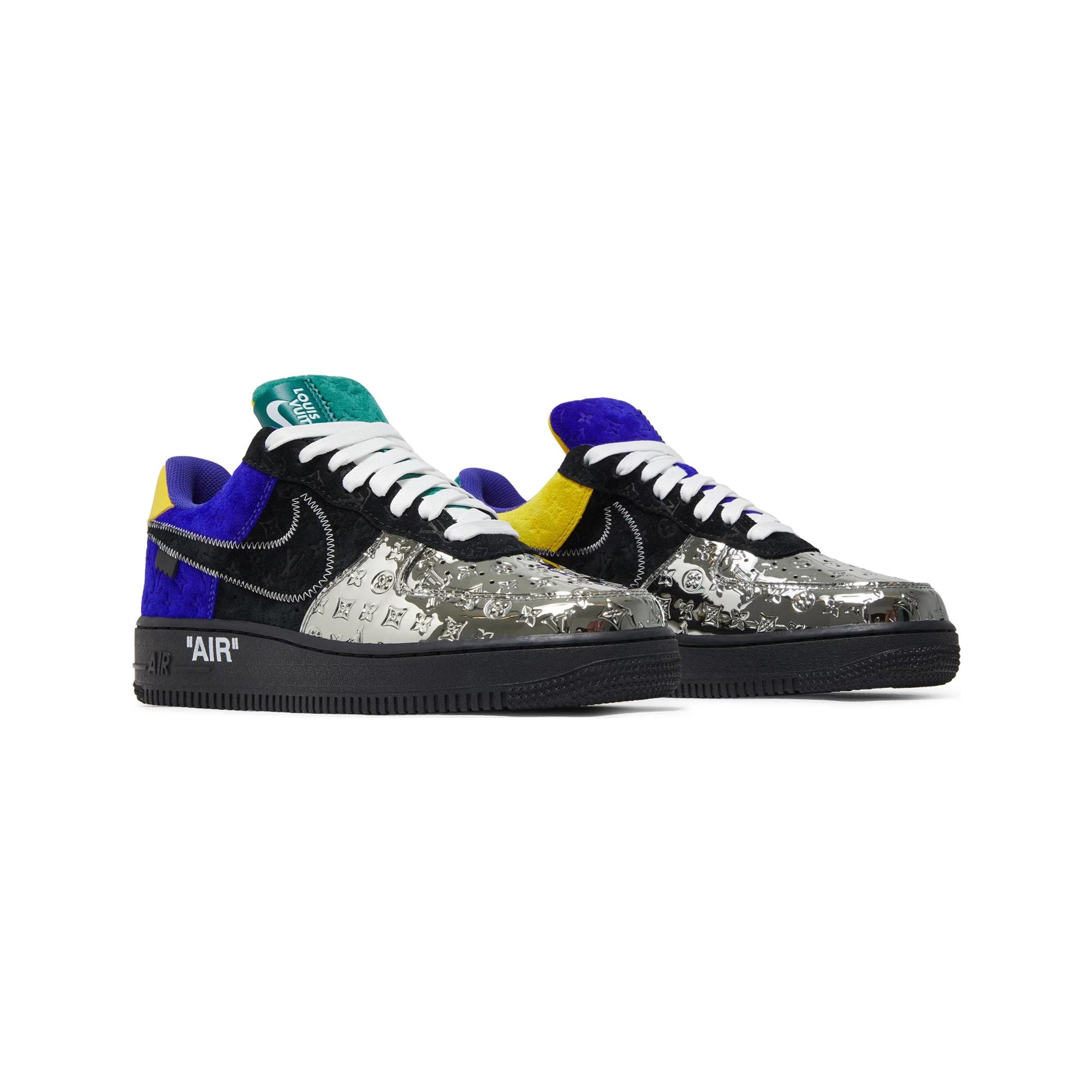 Nike Air Force 1 x Louis Vuitton x Virgil Abloh 'Black Metallic Silver' Sneakers (2022) - Limited Edition Luxury Streetwear for Men's Fashion & Sneaker Collectors