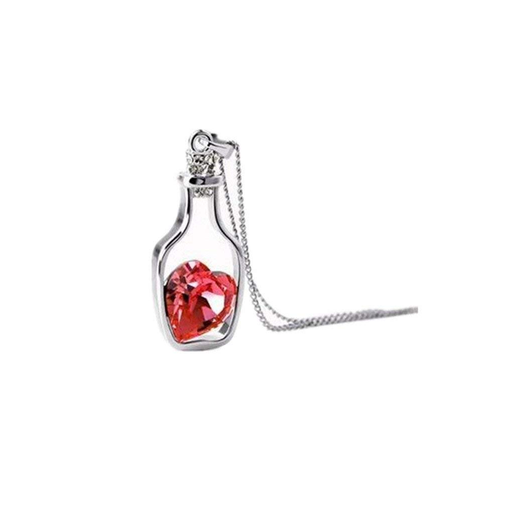 Premium Fashion Jewelry for Women - Elegant Drifting Bottle Glass Pendant Necklace with Heart Red Charm | Perfect for Date Night, Parties & Special Occasions