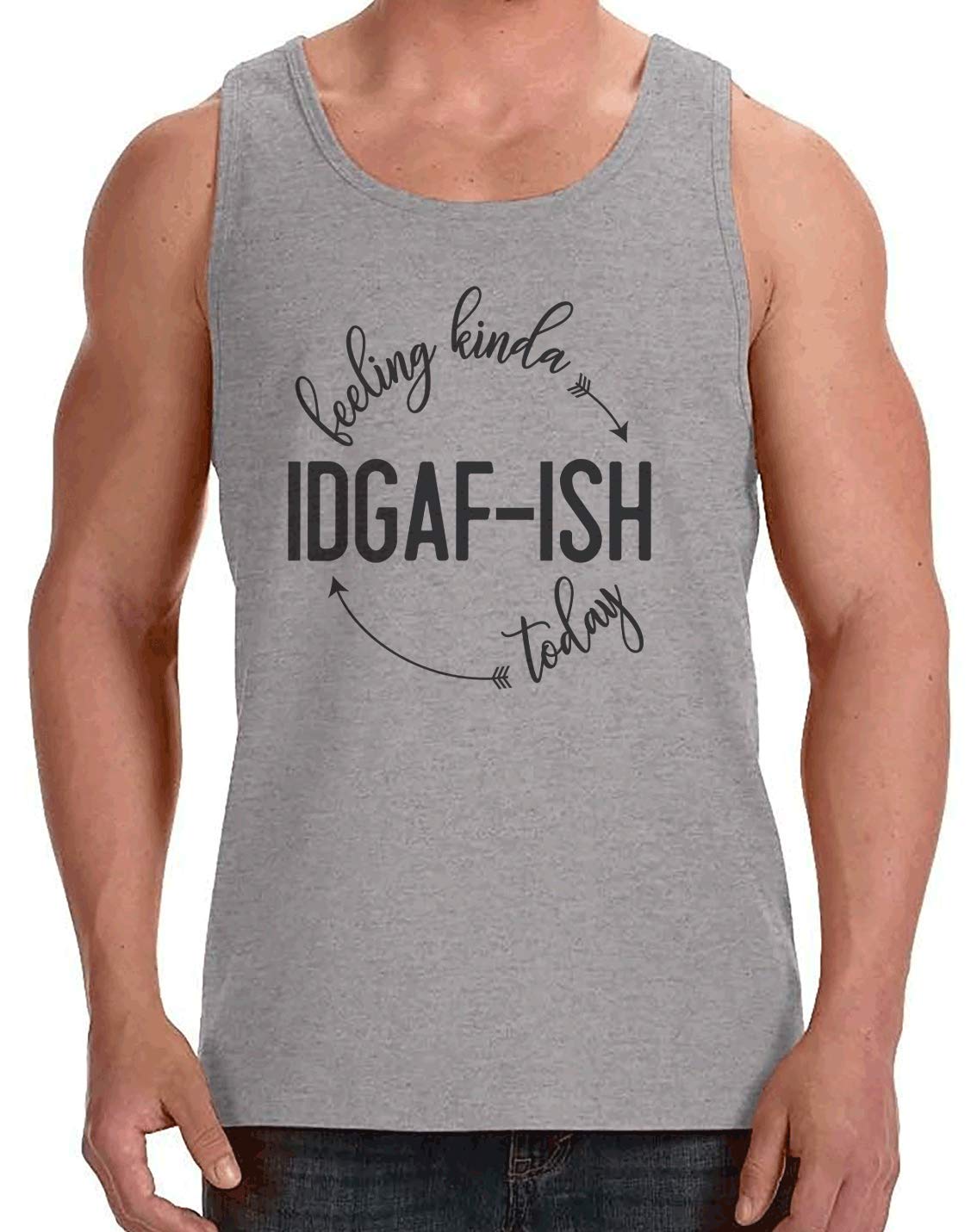 7 ate 9 Apparel Men's 'Felling Kinda IDGAF ish Today' Funny Sleeveless Tank Top - Grey Cotton Casual Shirt for Summer, Gym, Beach & Lounge Wear