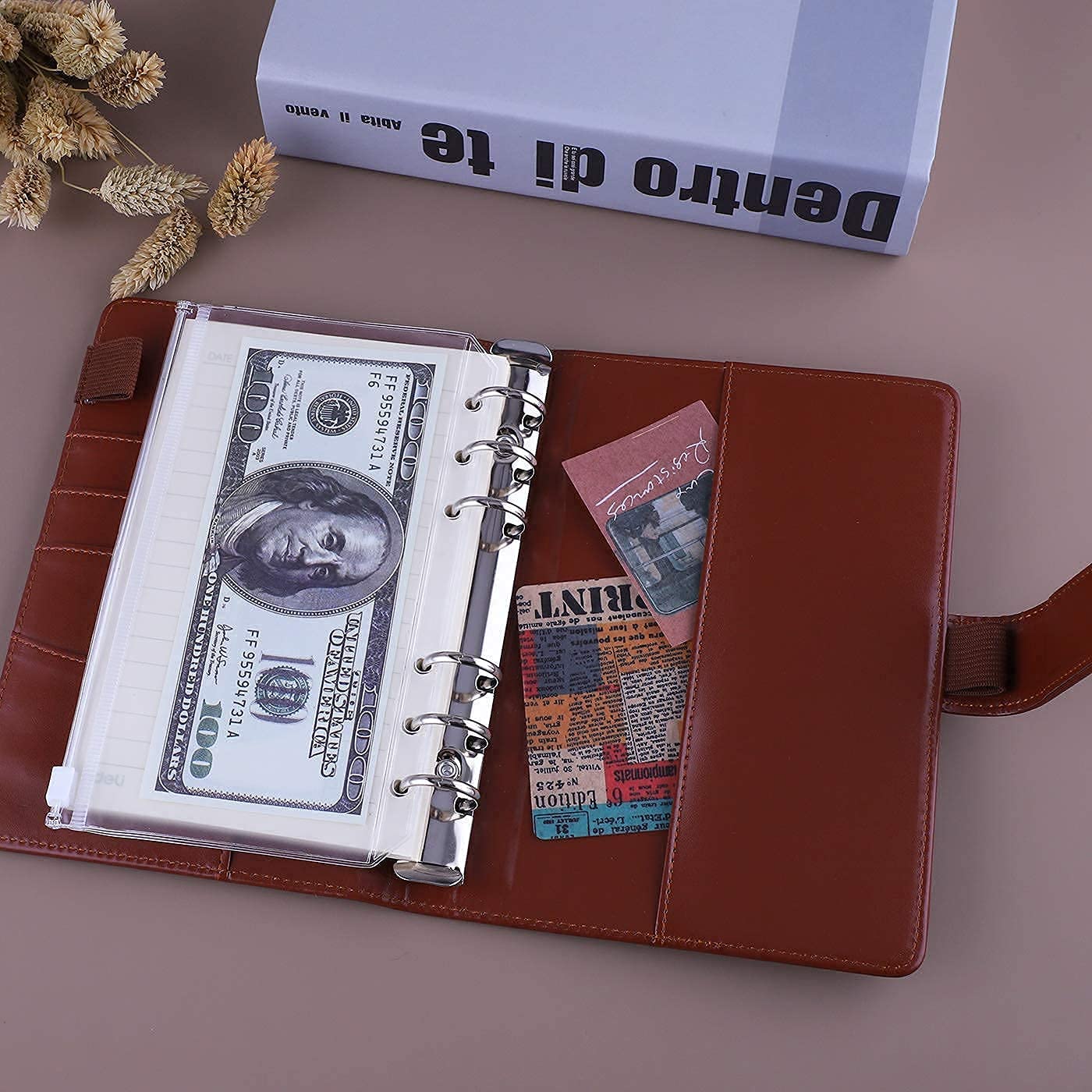 Antner A6 PU Leather Notebook Binder (Brown) with 12pcs Binder Pockets - 6-Hole A6 Size Refillable Organizer for School, Office & Journaling | Perfect for Students, Professionals & Planner Enthusiasts
