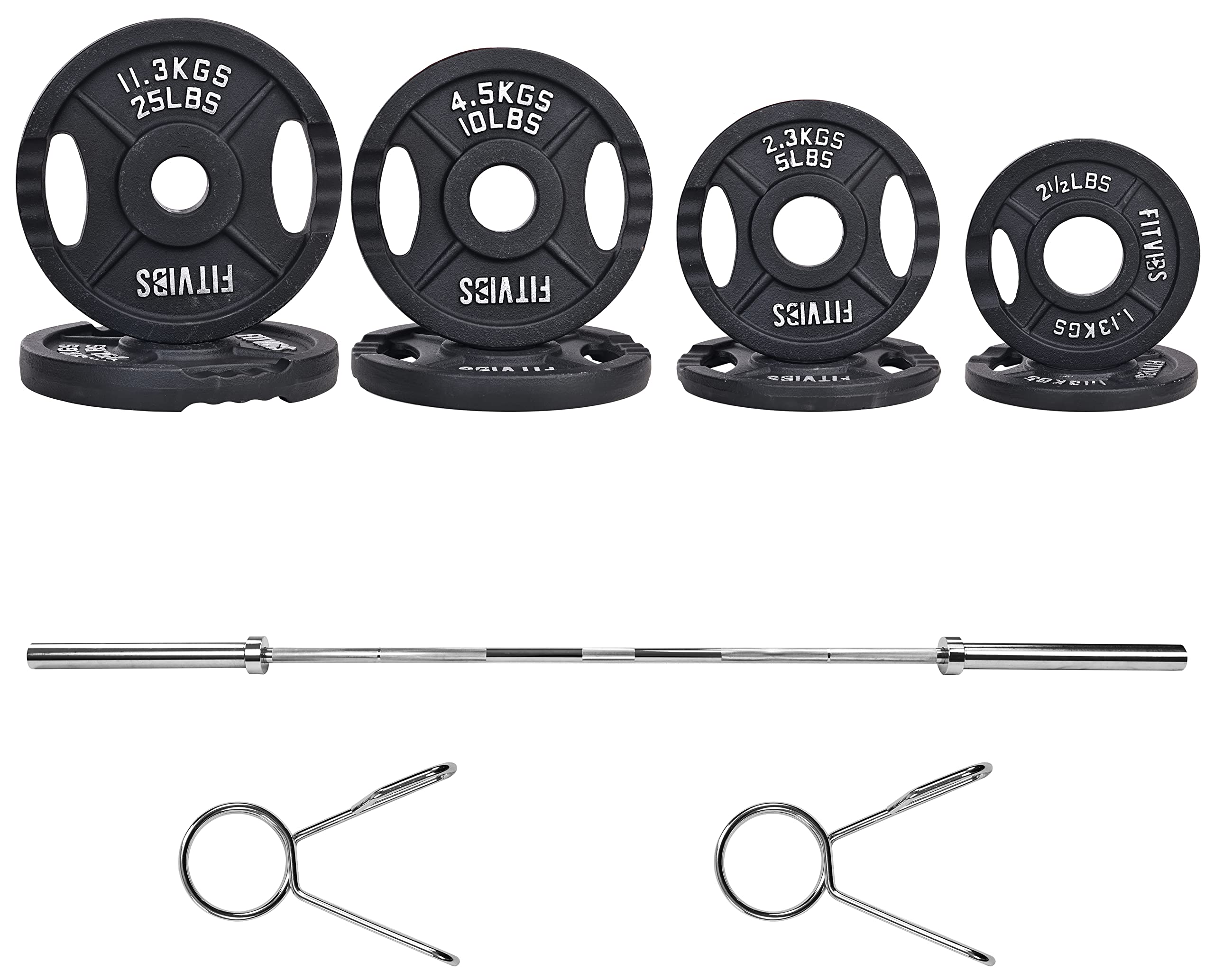 Olympic Cast Iron Weight Plates for Strength Training & Weightlifting - Pair, Set, or Combo with Barbell - Multiple Sizes (Home Gym, CrossFit, Powerlifting)