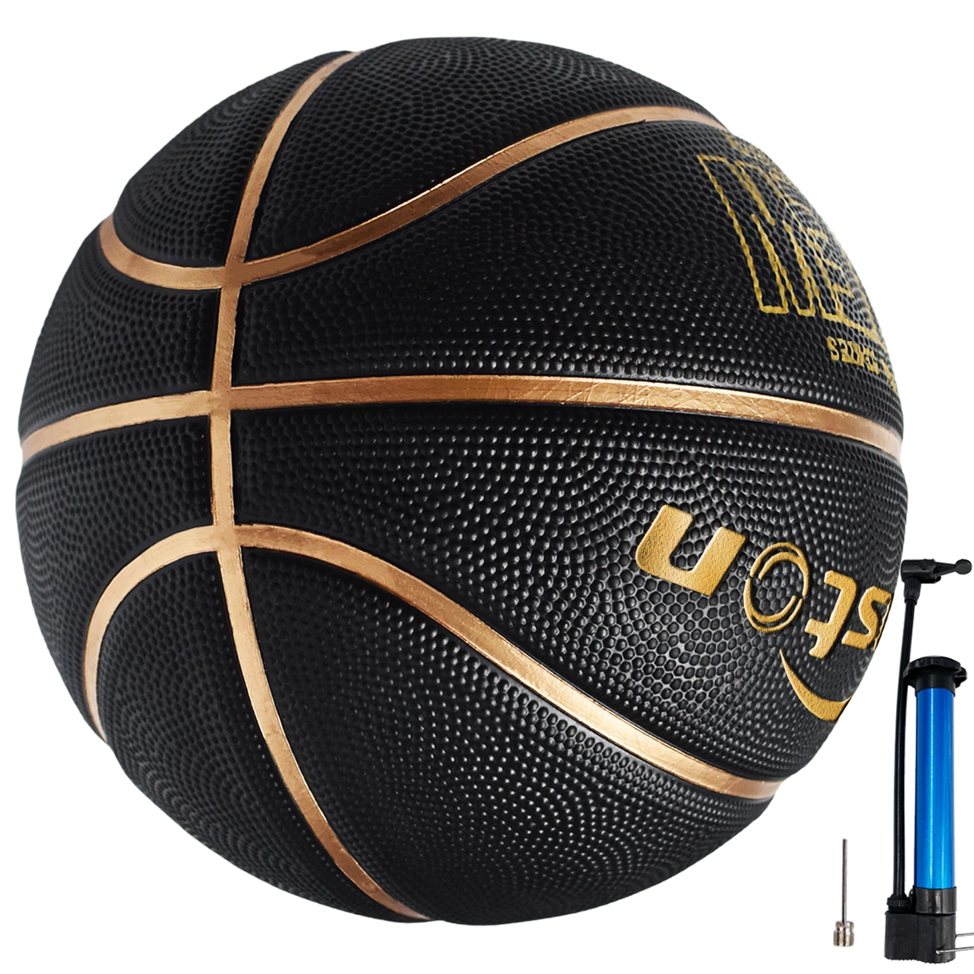 Senston 29.5'' Official Size 7 Rubber Basketball - Indoor & Outdoor Street Basketball with Air Pump - Perfect for Training, Games & Playground Use