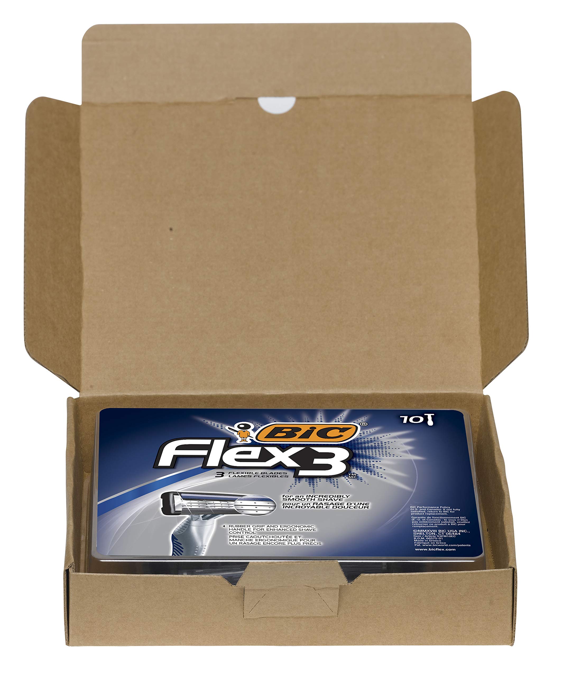 BIC Flex 3 Titanium Disposable Razors for Men - 10 Pack with 3 Ultra-Sharp Blades for Smooth, Close & Comfortable Shave - Perfect for Travel, Gym & Daily Grooming Routine