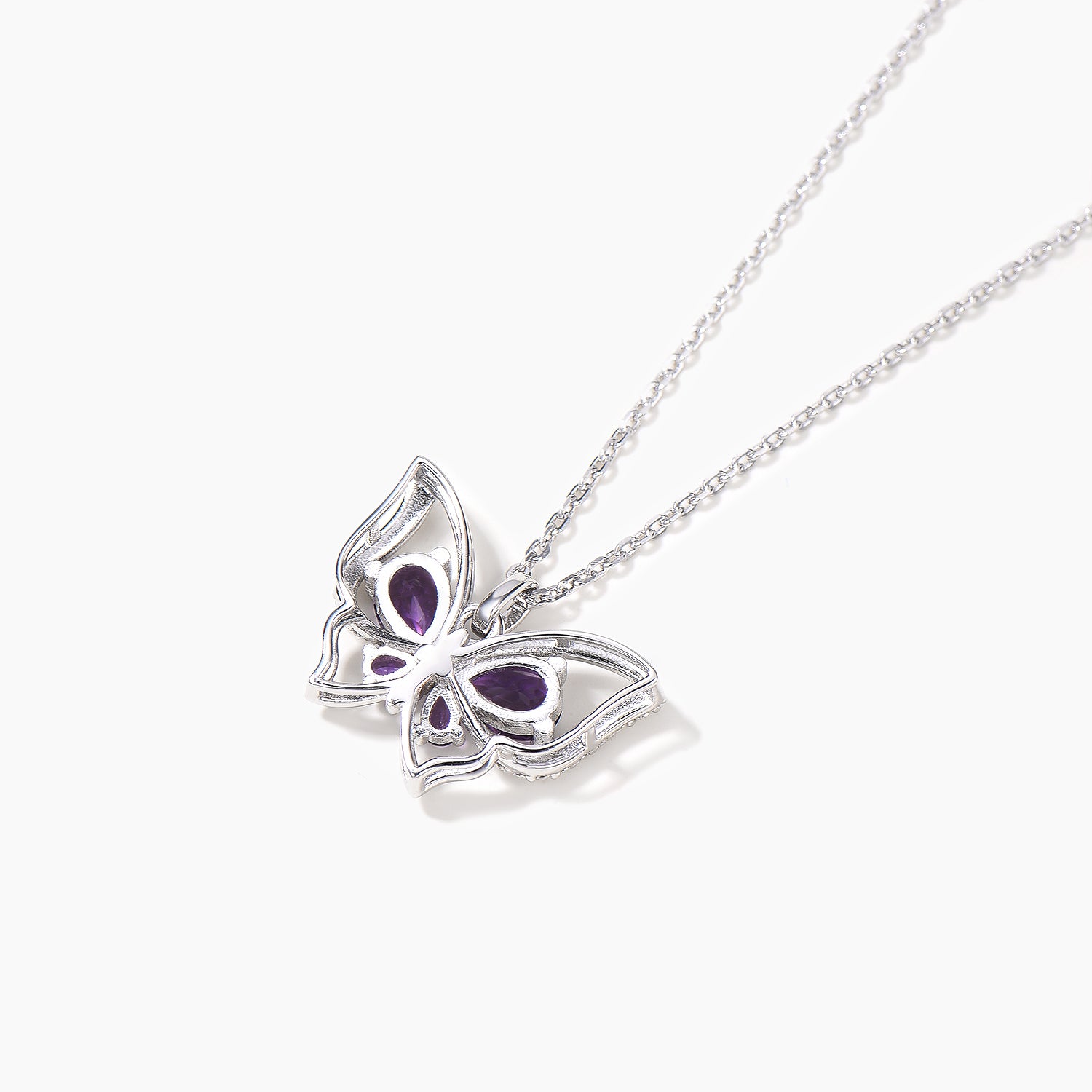 Pear Cut Natural Amethyst Butterfly Pendant Necklace with Diamond Accents - Nature Inspired Jewelry for Women, Perfect for Weddings, Anniversaries & Special Occasions