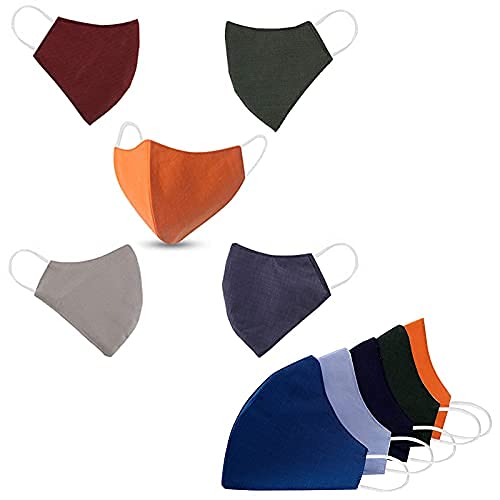 Vroxy 10-Pack Reusable Cotton Face Masks - 3-Layer Breathable & Anti-Bacterial Protection - Soft Washable Fabric for Men Women - Perfect for Travel, Work, Gym & Daily Commute (Multi-Color)