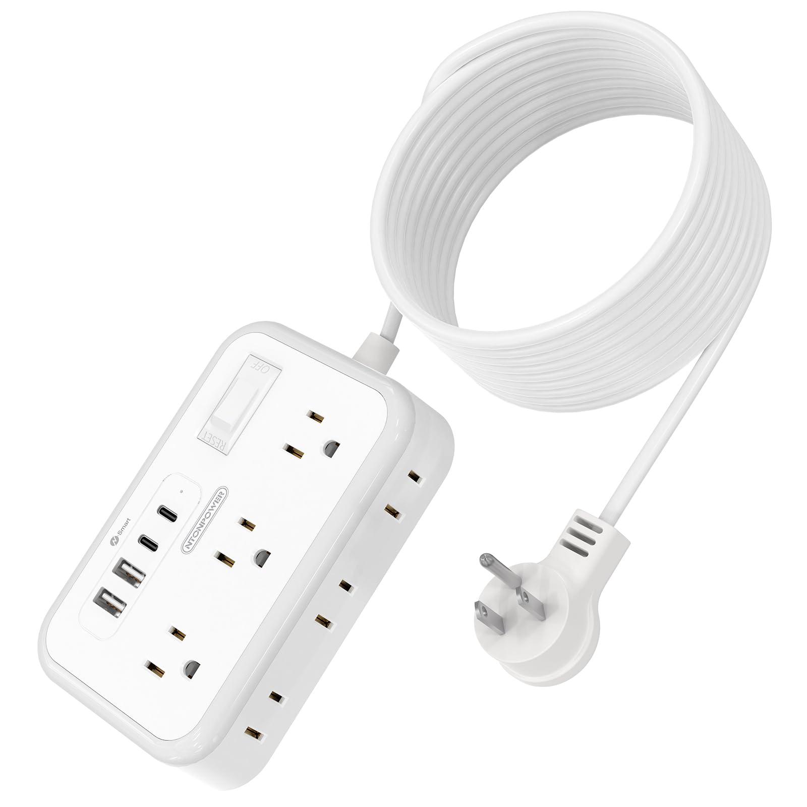 15 ft Extension Cord with 6 Outlets & 4 USB Chargers (2 USB-C) - 1080J Surge Protector Power Strip, Flat Plug for Home, Office, Dorm - Perfect for Charging Phones, Laptops & Home Electronics