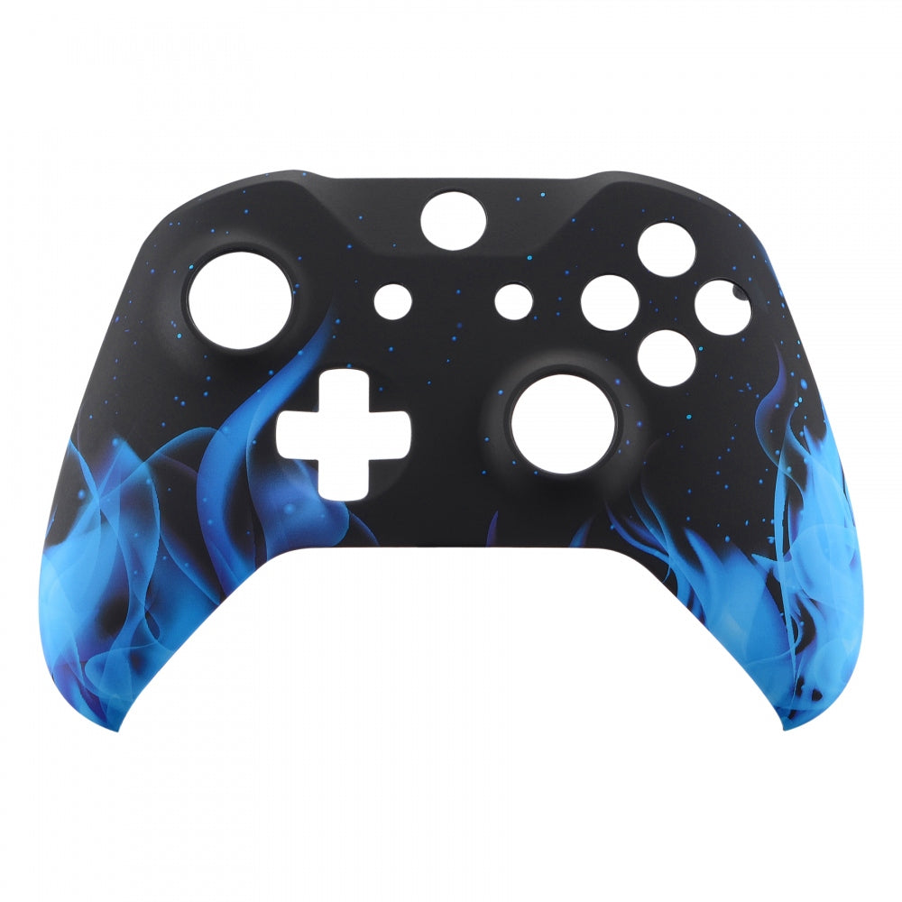 ExtremeRate Blue Flame Soft Touch Faceplate Cover & Front Housing Shell - Comfortable Grip Replacement Kit for Microsoft Xbox One X & One S Controller (SXOFT12X) - Perfect for Gaming, Streaming & Esports Tournaments
