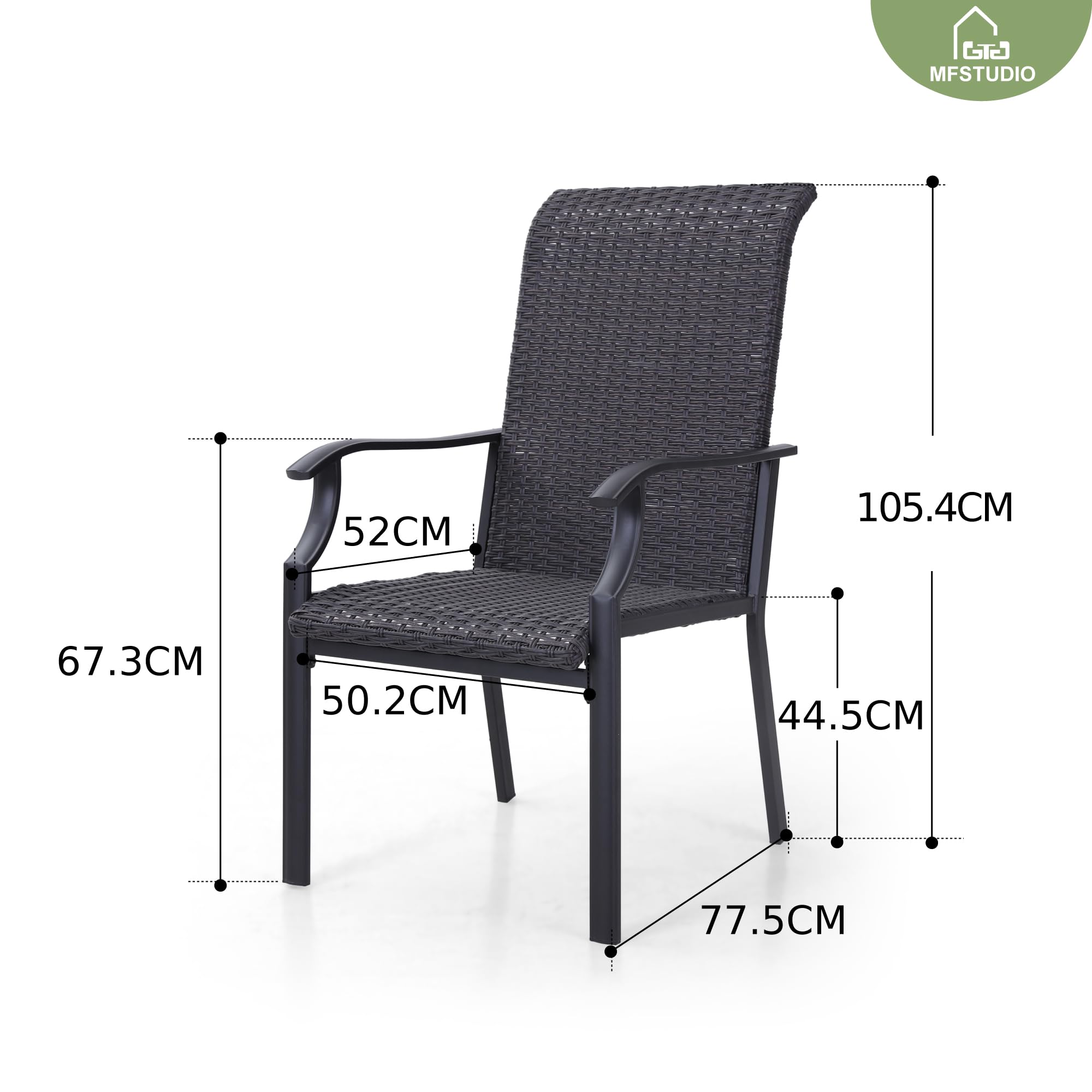 MFSTUDIO 2-Piece Patio Rattan Dining Chairs Set - High Back All-Weather Wicker Chairs with Oversized Seat, Sturdy Metal Frame & Armrests (350lb Capacity, Brown) - Perfect for Outdoor Dining, Backyard, Garden & Poolside Relaxation