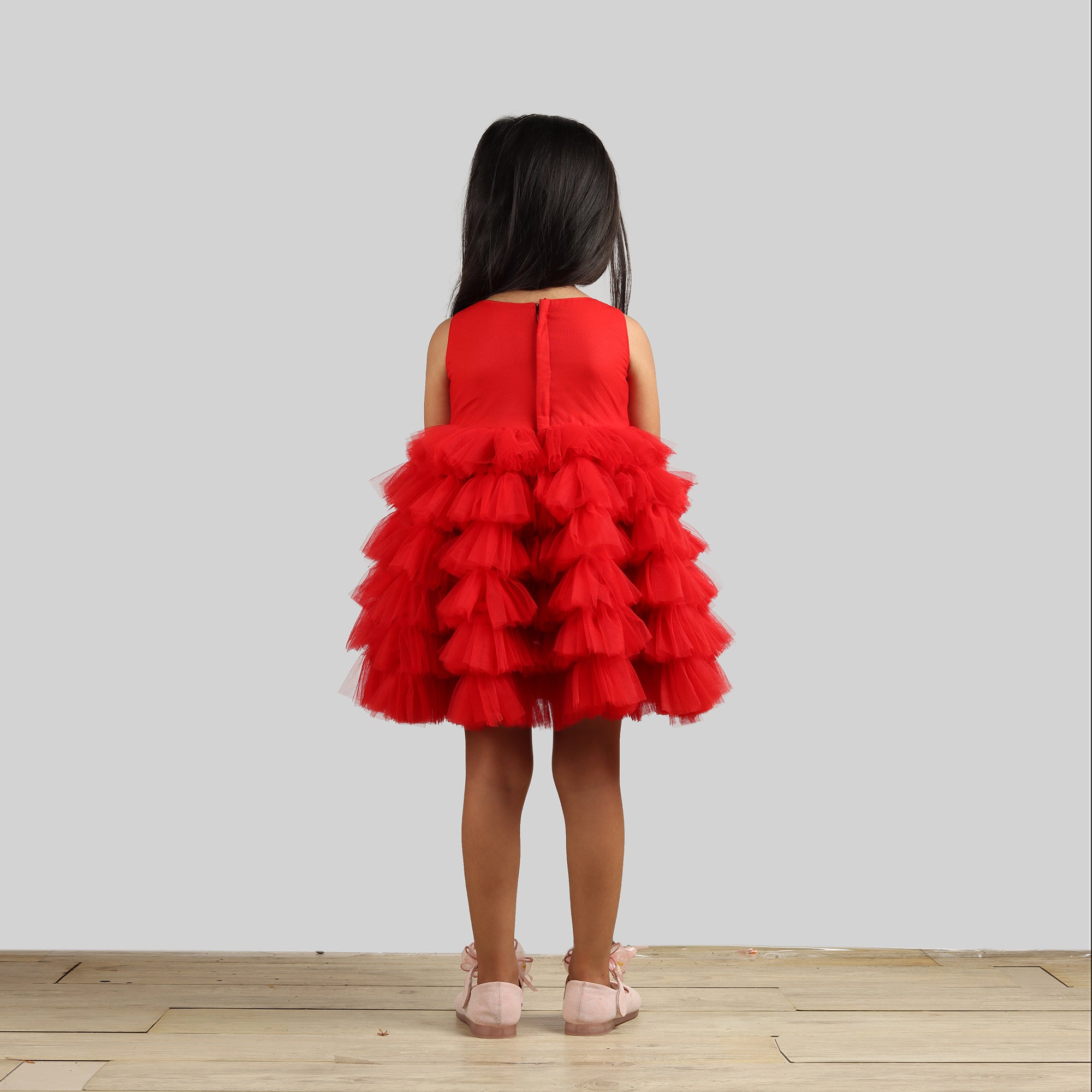 Pre Order: Girls Red Ruffle Dress - Elegant Party Dress for Special Occasions, Birthday, Photo Shoots & Holidays