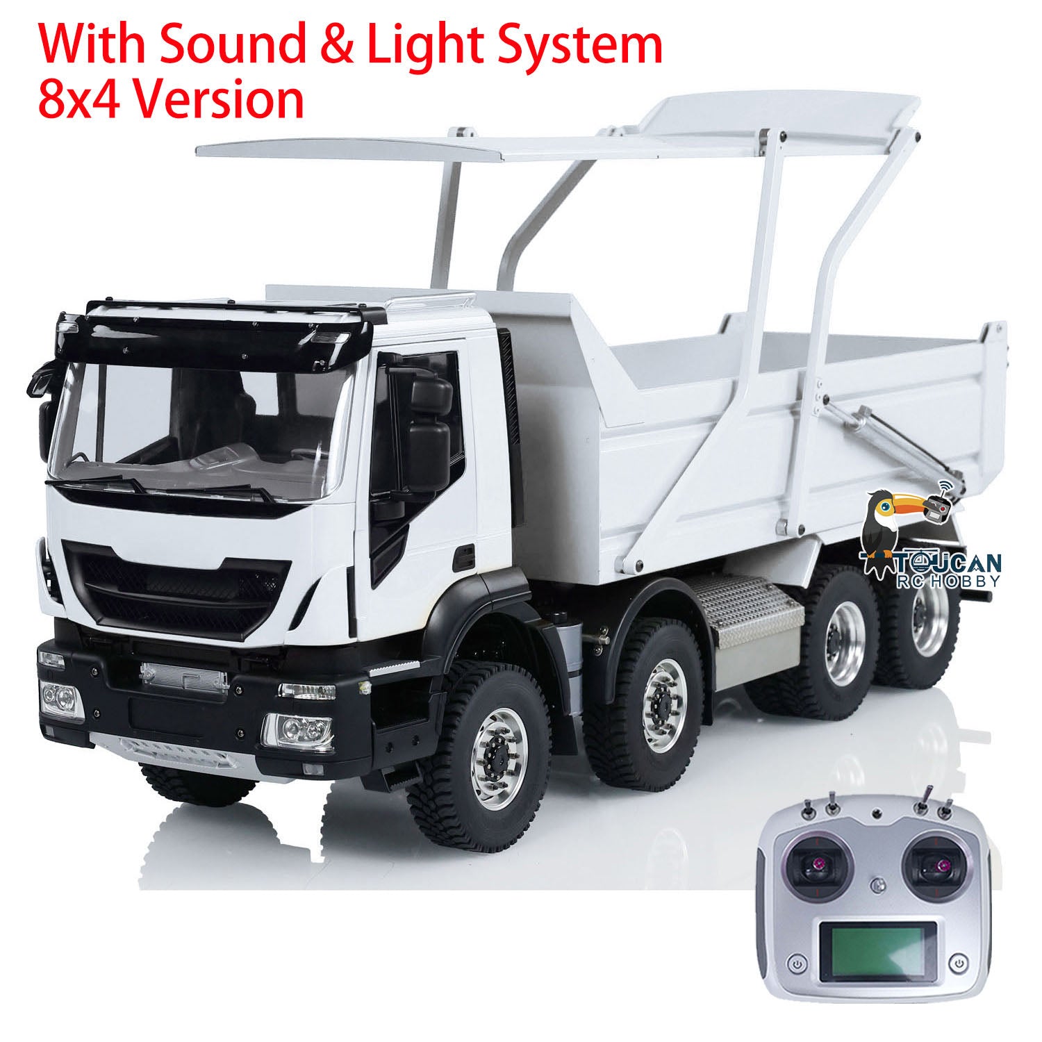 1/14 Scale Metal RC Hydraulic Dump Truck with Flip Cover, LED Lights & Sound System - Remote Control Construction Vehicle for Kids & Adults - Perfect for Play, Collecting & Display