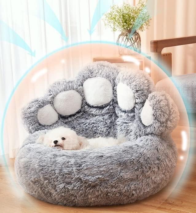 Soft Bear Paw Shaped Dog & Cat Bed - Warm Winter Pet Bed with High Bolster, Machine Washable, Calming for Anxiety Relief - Perfect for Small to Medium Pets in Living Room, Bedroom or Crate