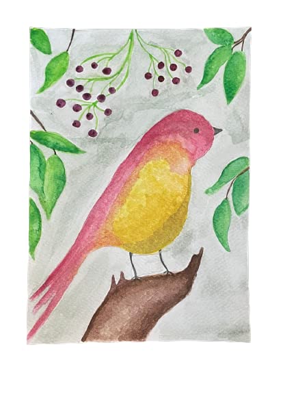Red Bird Original Watercolor Painting - Handmade Christmas Gift for Artists & Collectors | Perfect for Home Decor, Holiday Gifting & Art Enthusiasts