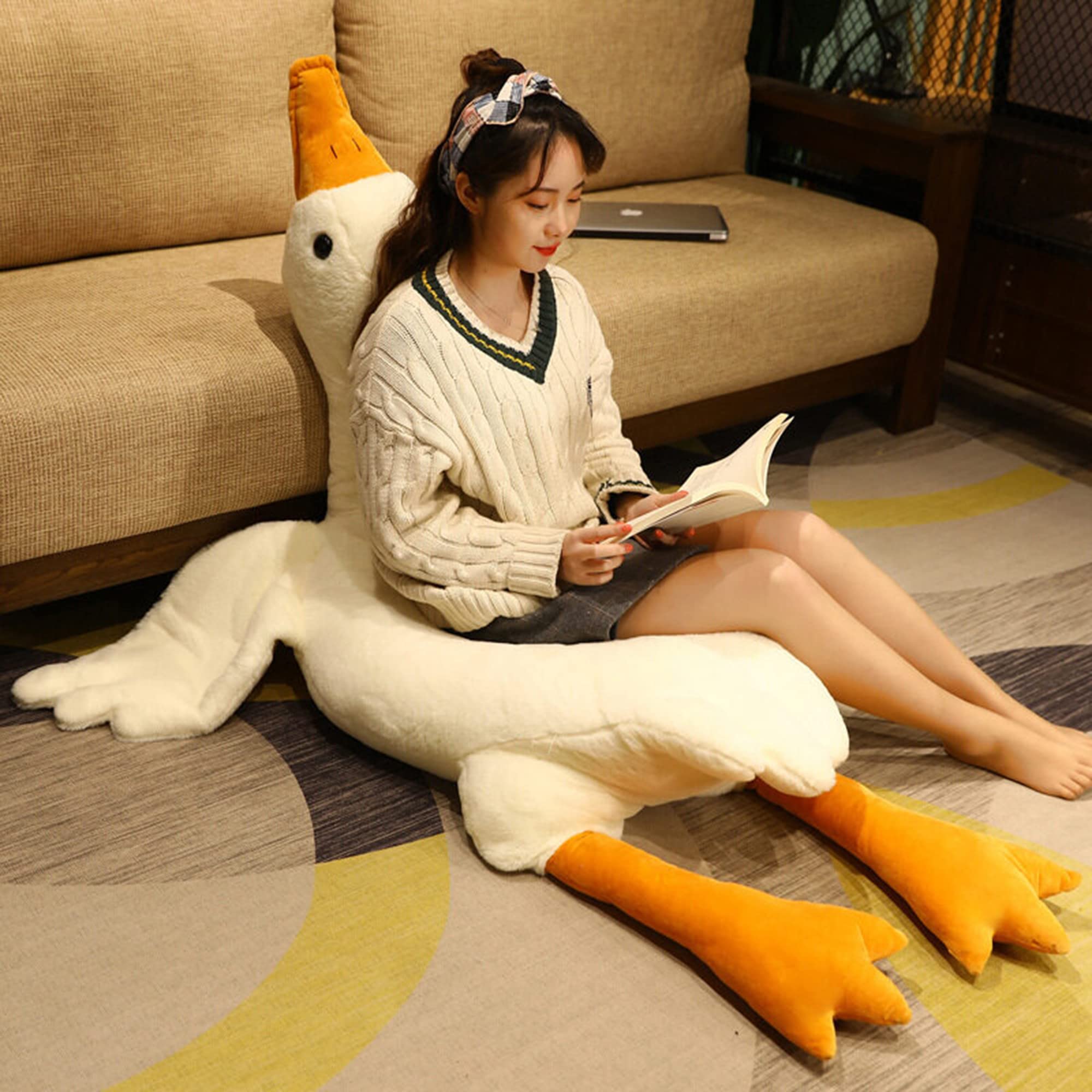 35 Inch Giant Duck Plush Body Pillow - Soft Grey Stuffed Animal for Adults & Kids (90 cm) | Perfect for Cuddling, Bedroom Decor, and Stress Relief