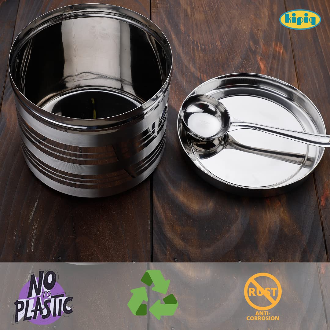 Kipiq Stainless Steel Idli Dosa Batter Container with Ladle - 4.5L Fridge Storage Container for Indian Cooking (Silver) | Perfect for Meal Prep & Kitchen Organization