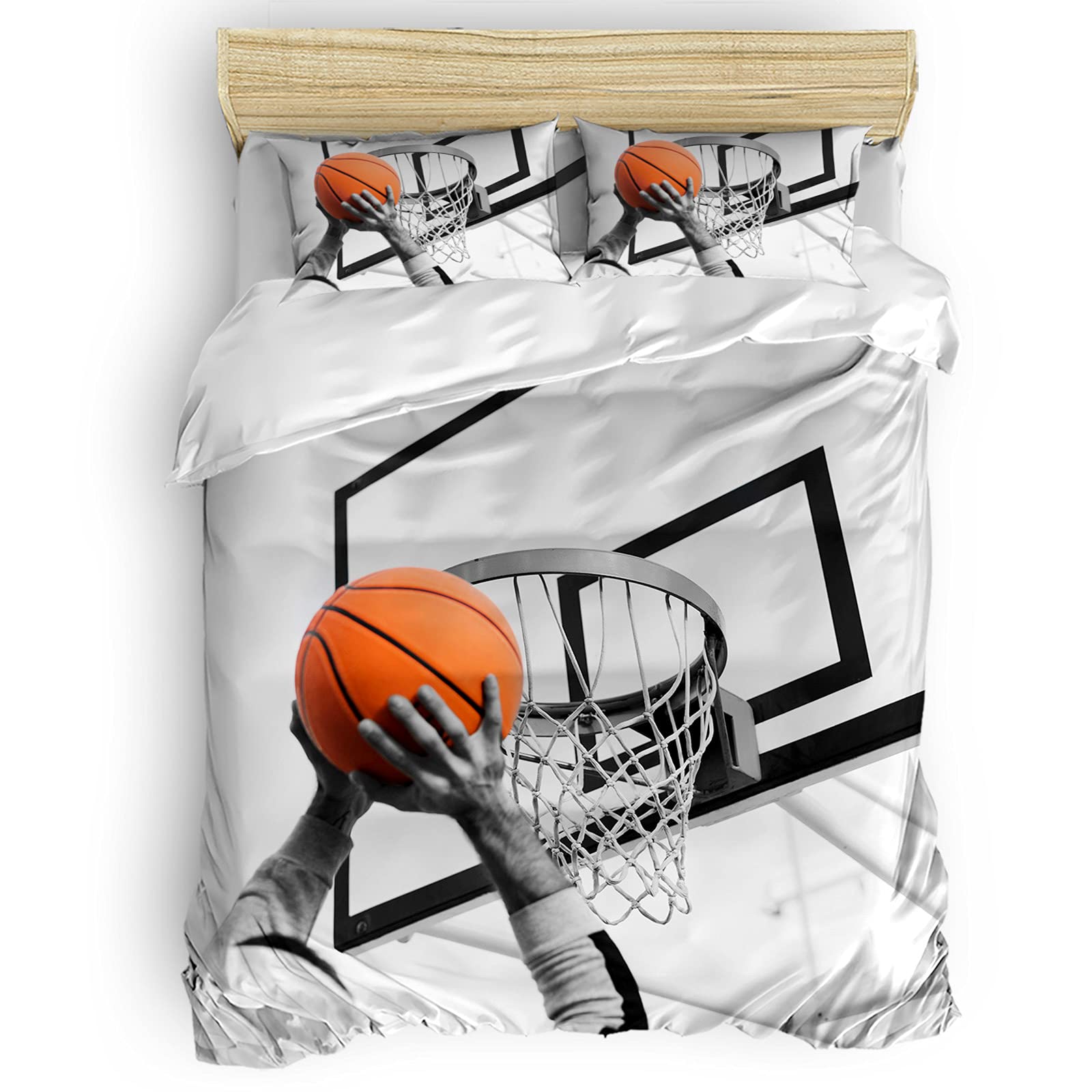 Laibao Queen Size Duvet Cover Set - Basketball Sports Theme Bedding with 2 Pillowcases & 1 Flat Sheet, Soft Grey Breathable Quilt Cover for Boys, Girls & Teens - Perfect for Basketball Fans, Sports Themed Bedrooms & Game Room Decor | Great for Teen Bedrooms, Birthday Gifts & Dorm Room Essentials