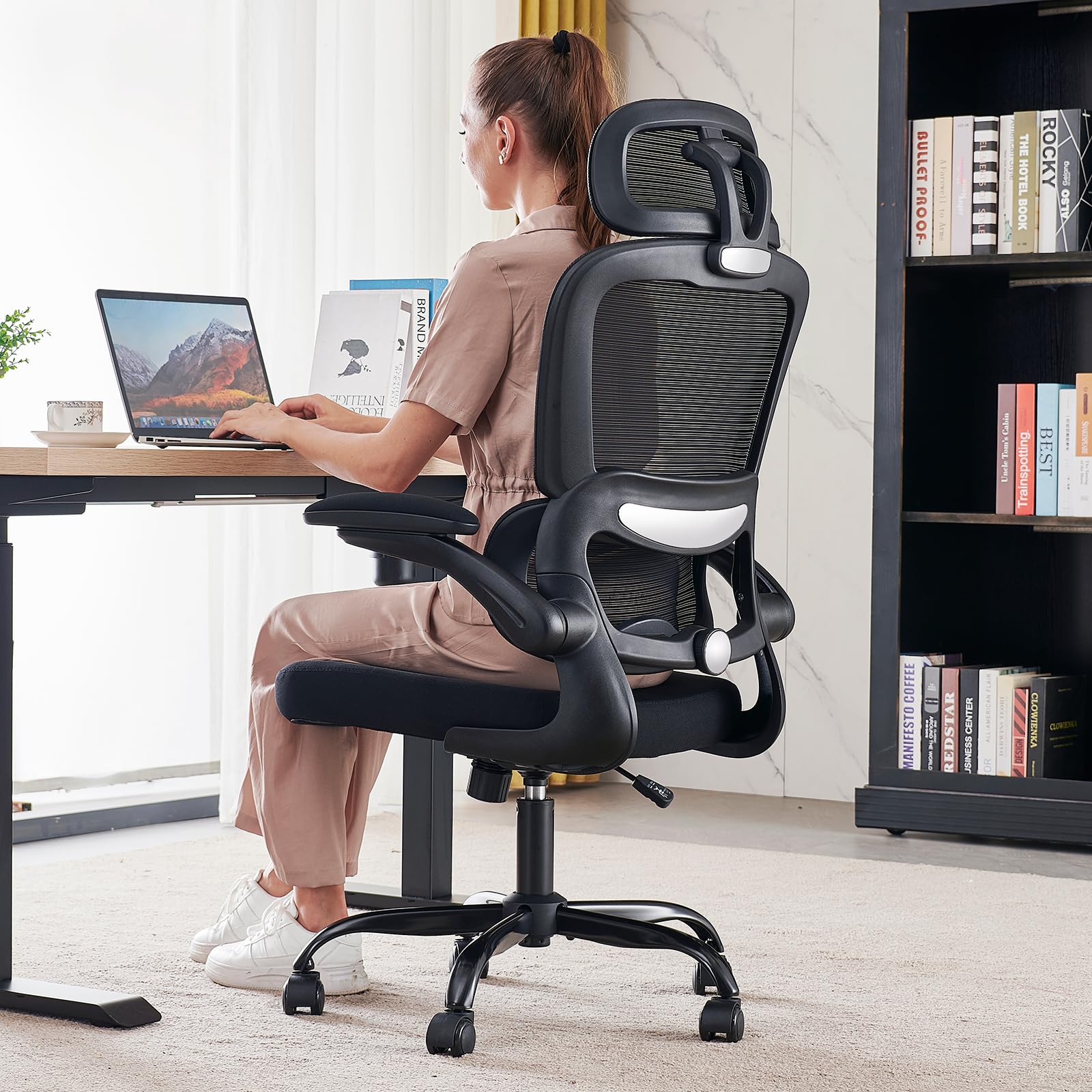 Ergonomic Office Chair with Wheels - 330 LBS Capacity High Back Mesh Desk Chair for Home & Gaming - Comfortable Computer Chair for Long Hours Work (Black) - Perfect for Home Office, Gaming Setup & Workspaces