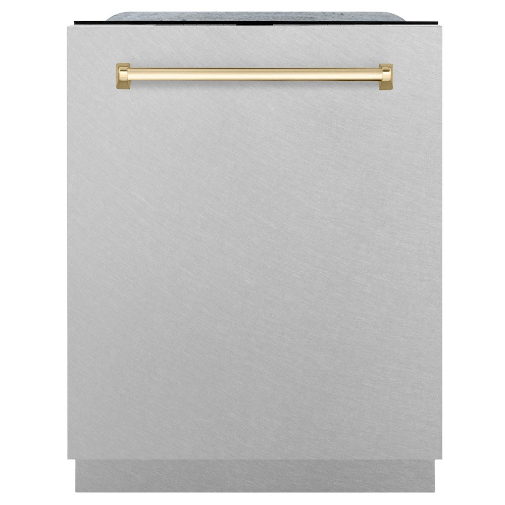 ZLINE Autograph Edition 24-inch Stainless Steel Dishwasher with 3rd Rack, Touch Controls & Gold Handle - Ultra Quiet 45dBa for Modern Kitchens | Perfect for Large Families & Entertaining Guests (Model DWMTZ SN 24 G)