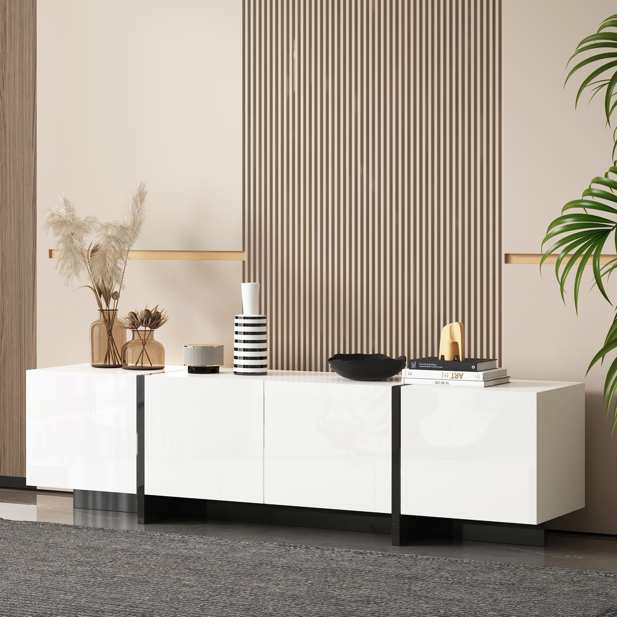 65-75 Inch Modern White TV Stand with Storage - Adjustable Hinge Entertainment Center for Living Room | Perfect for Home Theater Setup & Living Room Organization