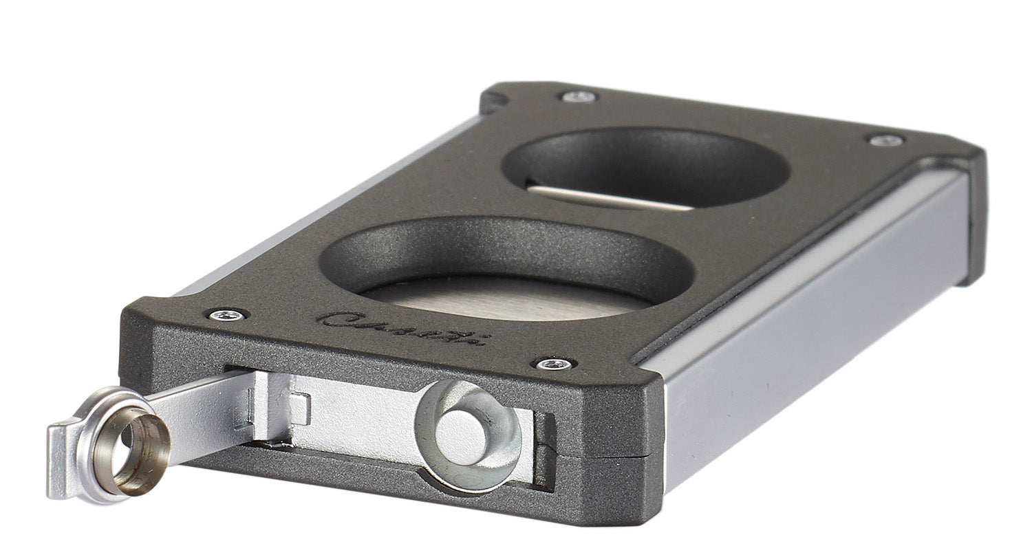 Premium Caseti Trident 3-in-1 Cigar Cutter - Stainless Steel Gray - Perfect for Cigar Aficionados, Travel & Gifts