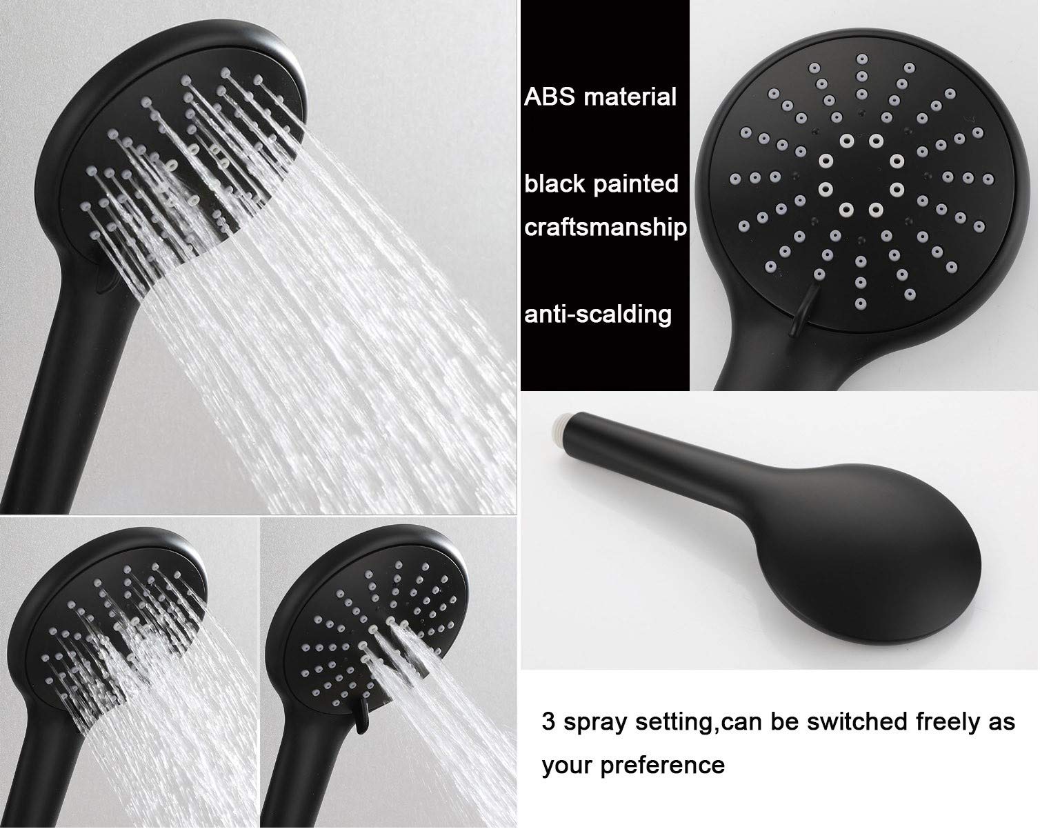 ABS Handheld Shower Head with Slide Bar - Stainless Steel Shower Hose & Bracket Set - Black Finish - Perfect for Bathroom Safety & Accessibility (Elderly, Kids, Disabled)