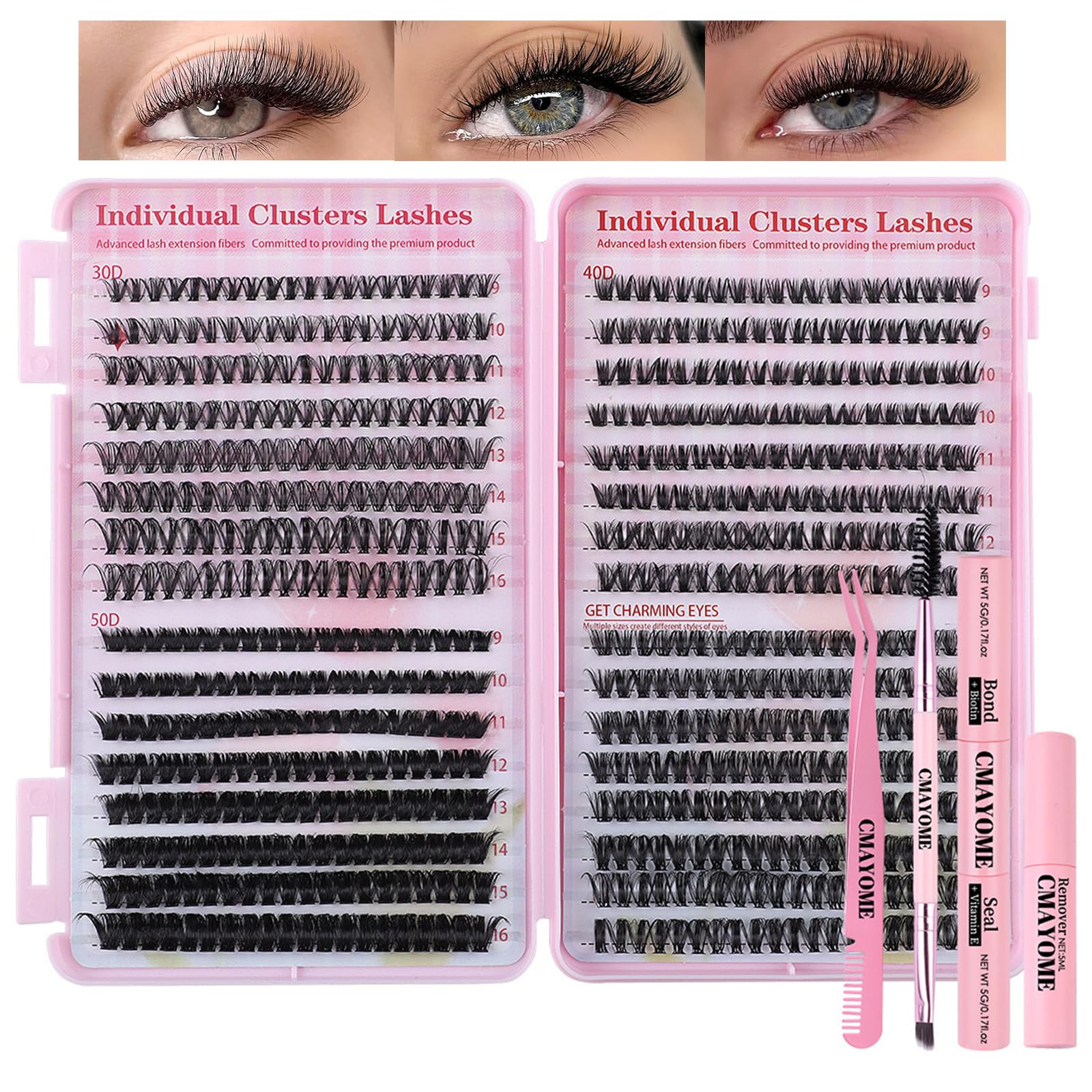 Professional DIY Individual Clusters Lash Extensions Kit - 640pcs Dramatic Volume Mixed Length (9-16mm) Eyelashes with 30D/40D/50D Options | Includes Lash Tray, Bond & Seal, Tweezers | Perfect for Salon, Home Use & Special Occasions