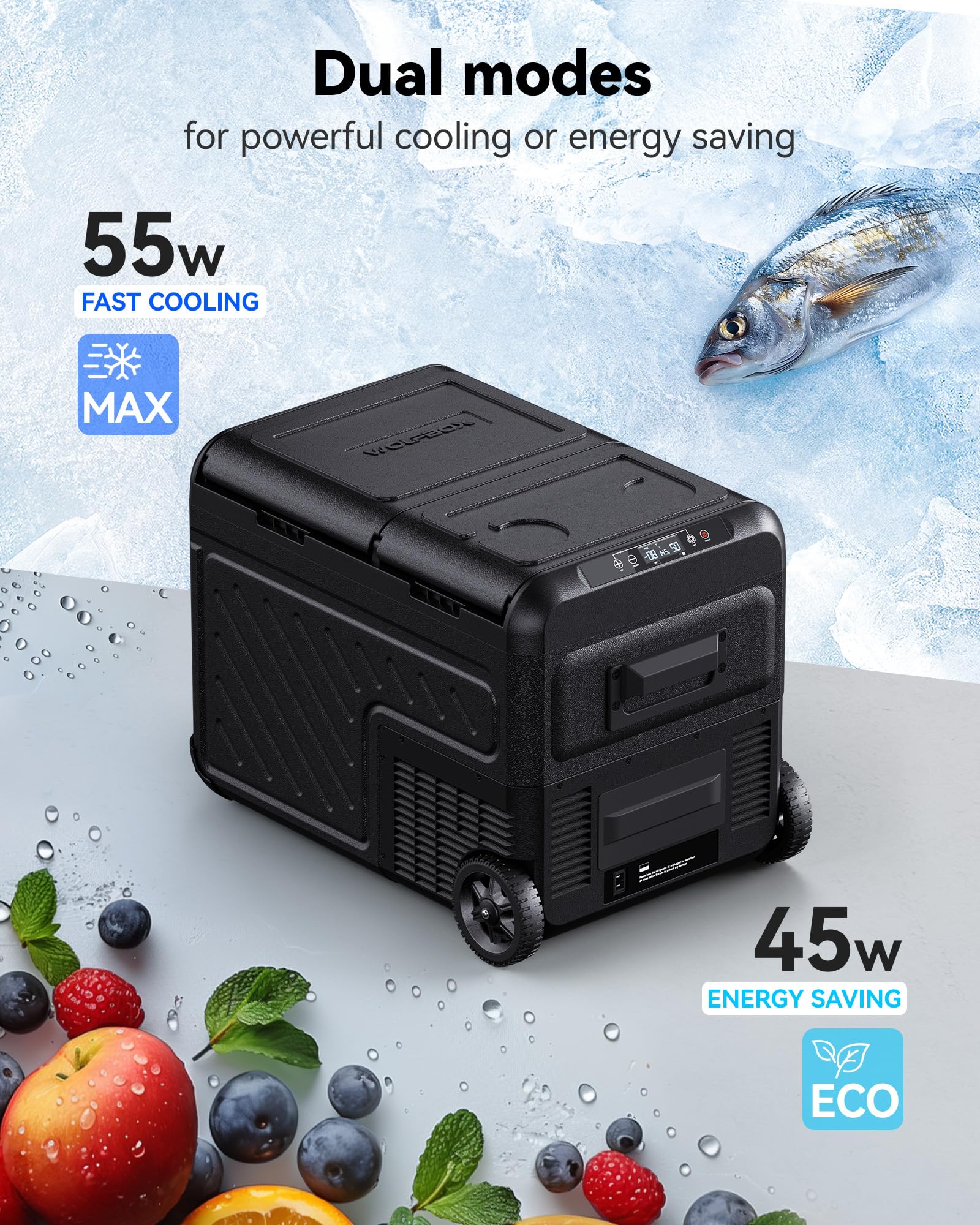 WOLFBOX 12V 40 Quart Dual Zone Car Refrigerator & Freezer (-8℉~68℉) - Portable Electric Cooler with APP Control for Car, RV, Camping, Travel & Home Use - 12/24V DC & 100/240V AC Power - Perfect for Road Trips, Outdoor Adventures & Emergency Storage