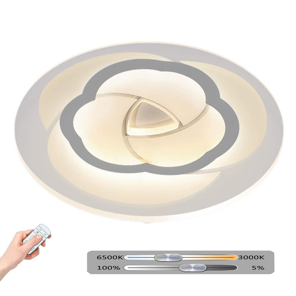 Modern LED Ceiling Light with Remote Control - Dimmable Round Pendant Lighting for Living Room, Bedroom, Nursery & Indoor Decor - White Floral Design SSCEEL Luminaire (Perfect for Home, Office, Restaurant and Commercial Spaces)