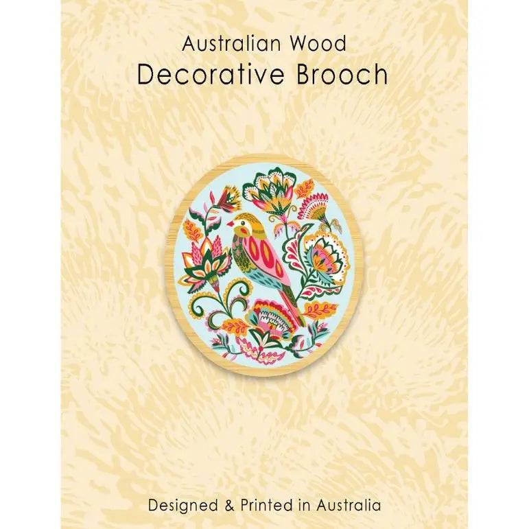 Folk Finch Australian Bird Wooden Brooch Pin - Handmade Wooden Jewelry for Women - Perfect for Casual Wear, Festivals & Nature Lovers