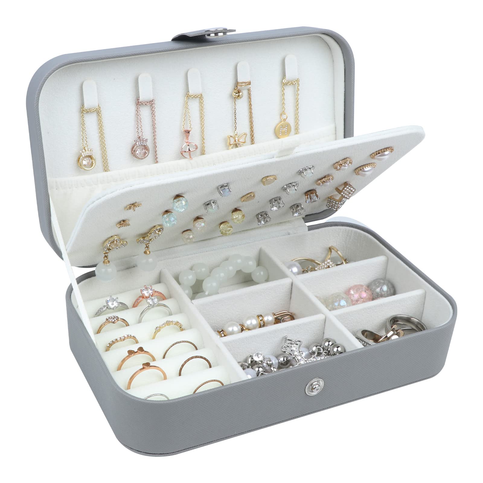 Upgraded PU Leather Travel Jewelry Box for Women - Portable Jewelry Organizer for Necklaces, Rings, Earrings & Bracelets - Perfect for Vacations, Business Trips & Daily Use (Black)