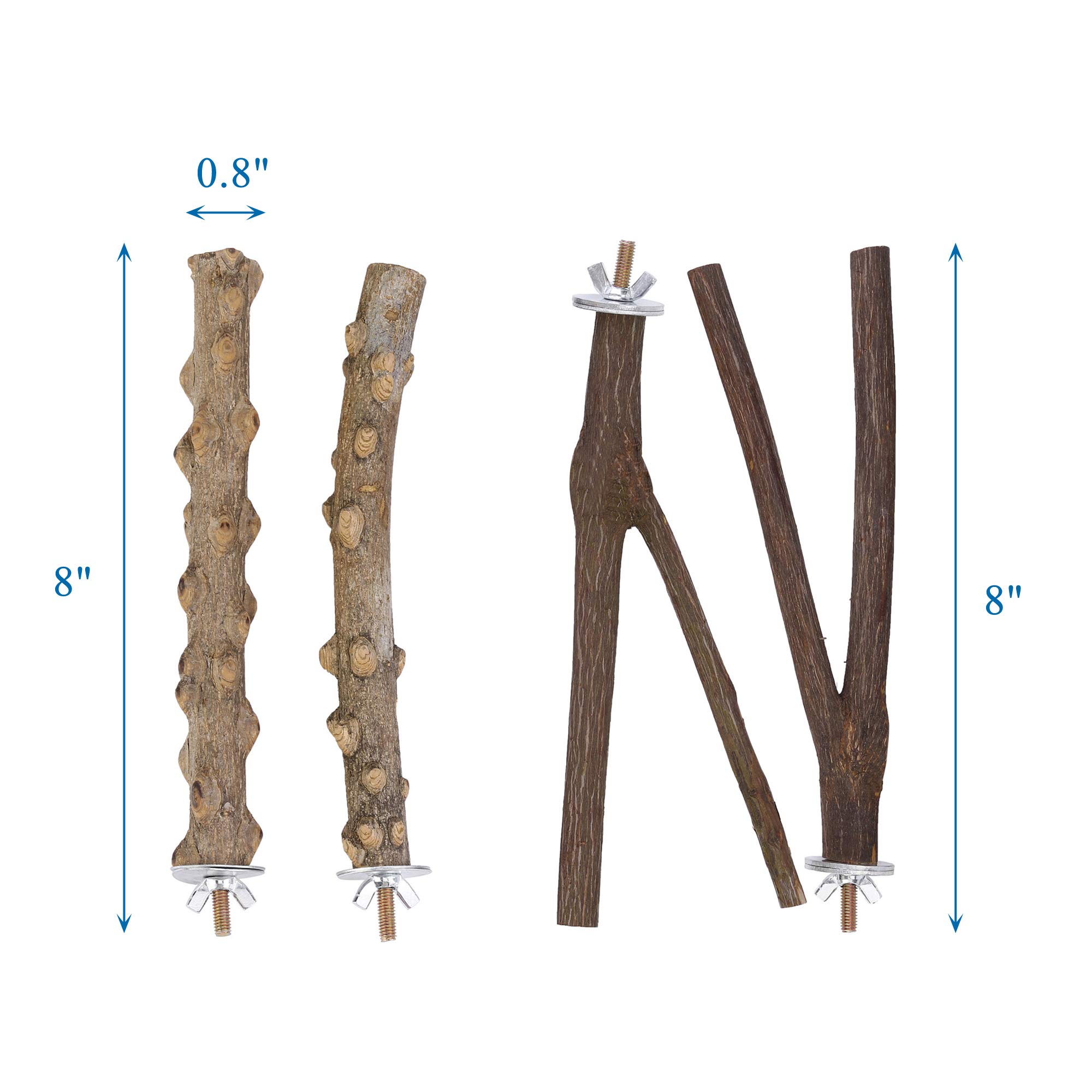 Natural Wood Bird Perches - 4 Pcs Parrot Stand & Platform for Conures, Budgies, Parakeets | Cage Accessories & Toys for Small Birds - Perfect for Play, Rest & Exercise in Your Pet Bird's Habitat