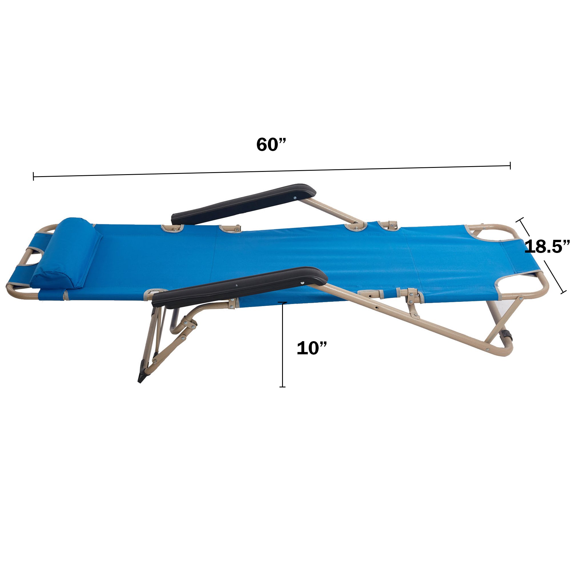 2 Pack Patio Lounge Chairs & Folding Cots - Portable Outdoor Reclining Chairs for Camping, Beach, Lawn - 60