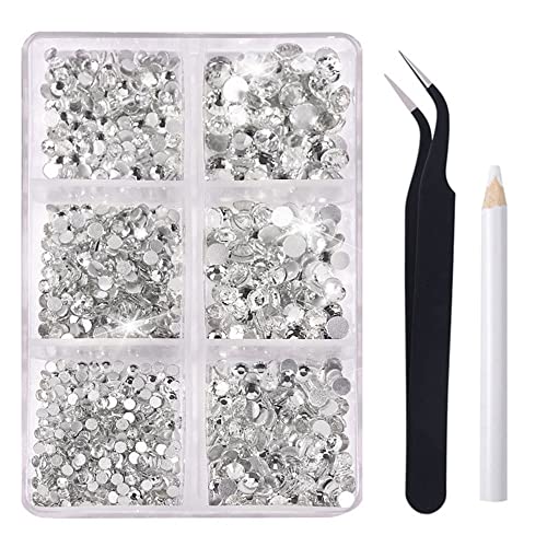 1688Pcs Clear Nail Rhinestones Kit - 1.3mm to 5mm Round Flatback White Glass Gems for Nail Art, Includes Picker Pen, Storage Box & Tweezers | DIY Manicure, Acrylic Nails, Wedding, Party Nail Decoration