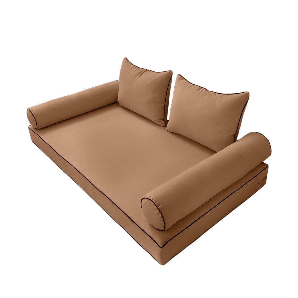 Prolinemax Outdoor Style 4 Twin-XL Contrast Trim Daybed Mattress Bolster Pillow Fitted Sheet Cover Only - AD104 | Perfect for Patio, Sunroom & Guest Bedroom Decor