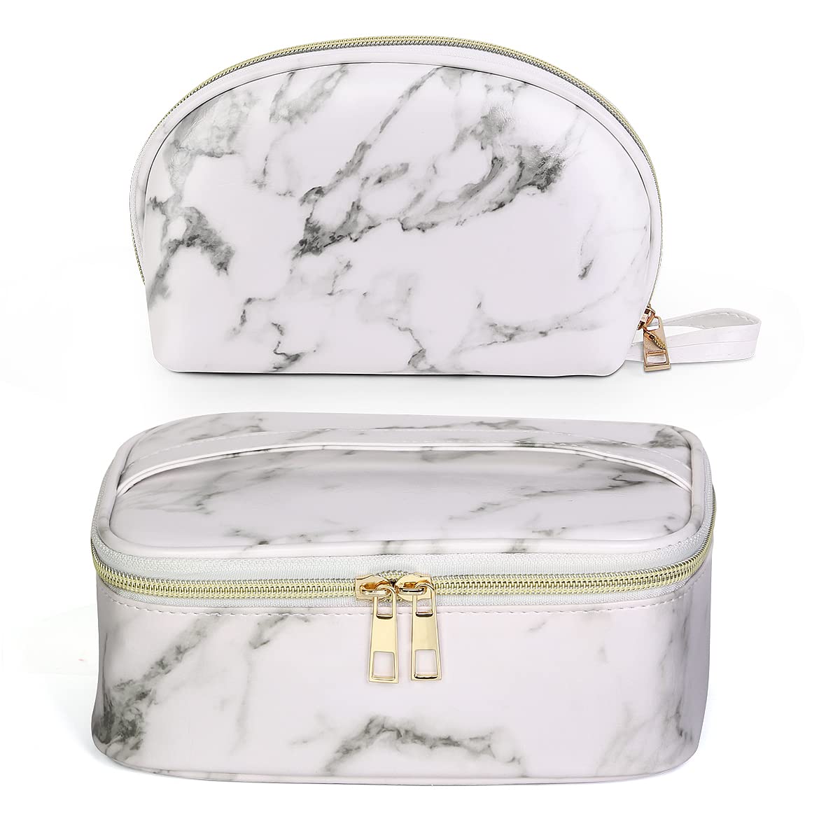2-Pack Marble Makeup Bag Set - Waterproof Travel Cosmetic Organizer for Women | Portable Toiletry Storage Pouch for Cosmetics, Brushes & Essentials | Perfect for Vacation, Gym & Daily Use