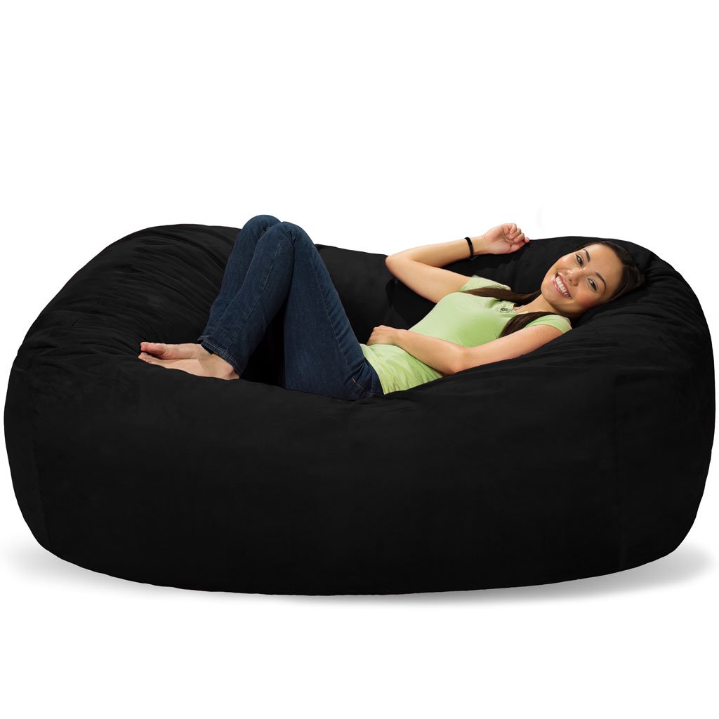 Premium Memory Foam Bean Bag Chair - Ultra Soft Black Micro Suede Cover - Perfect for Gaming, Lounging & Dorm Room Decor (Black)